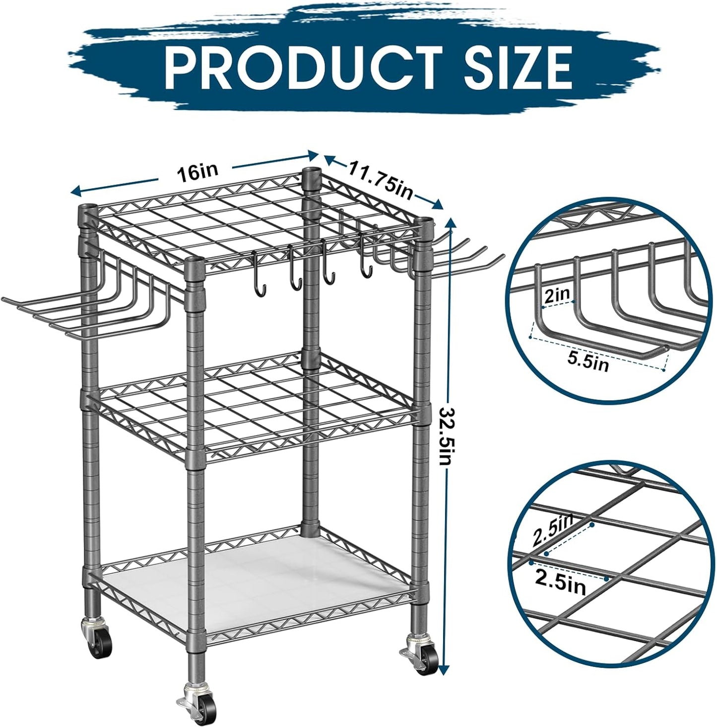 T1 Garden Tool Organizer（with Lockable Wheels） Heavy Duty Garage Tool Storage for Yard，Shed，Outdoor and Lawn，Freestanding Tool Organizers and Storage UP to 50 Tools，Grey with Anti-Tip Device
