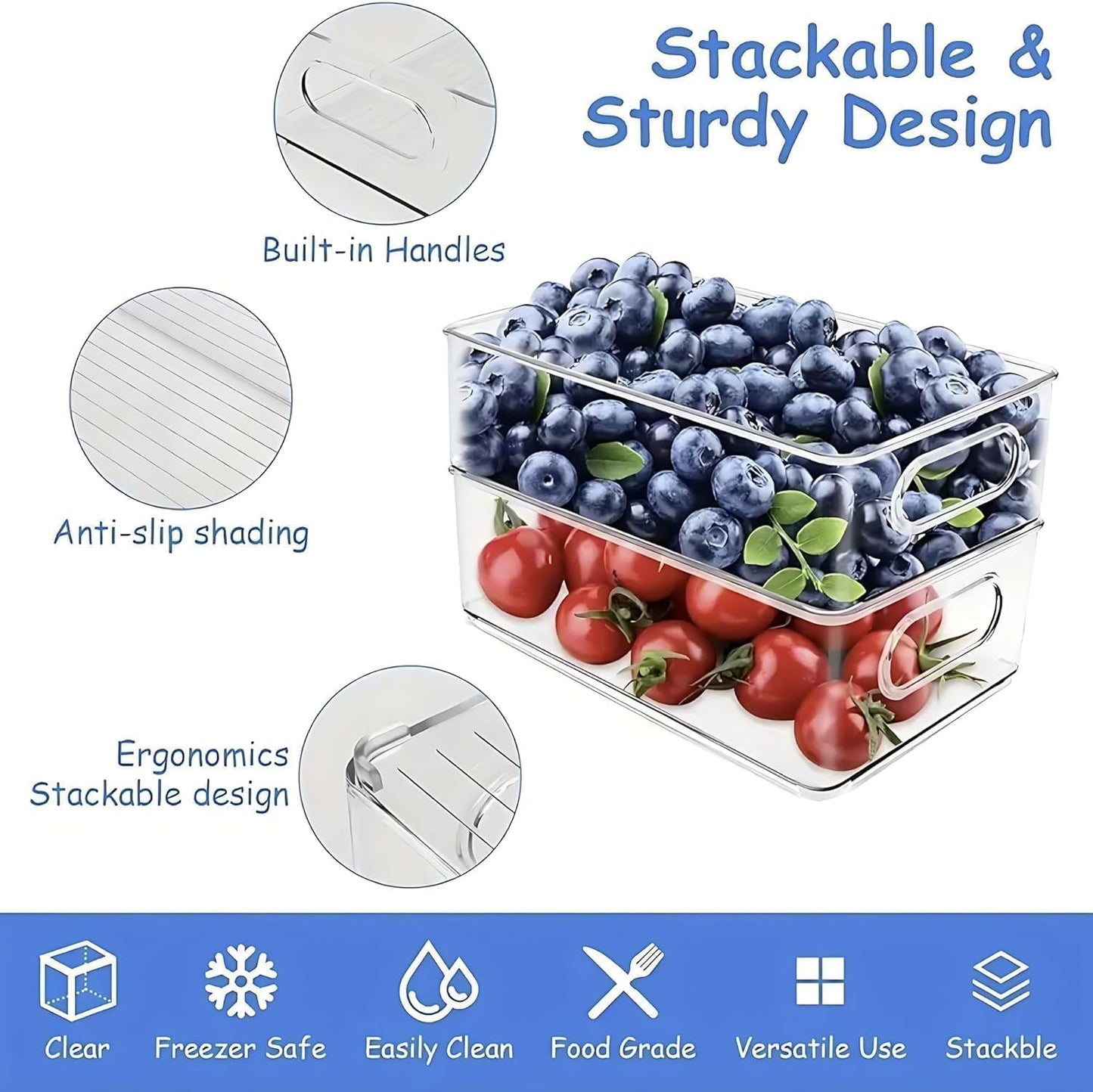 12 Pack Refrigerator Organizer Bins, 3 Sizes Stackable Clear Pantry Storage with Handles for Fridge, Freezer, Shelves, Drawer, Snack Organizer for Home & Kitchen