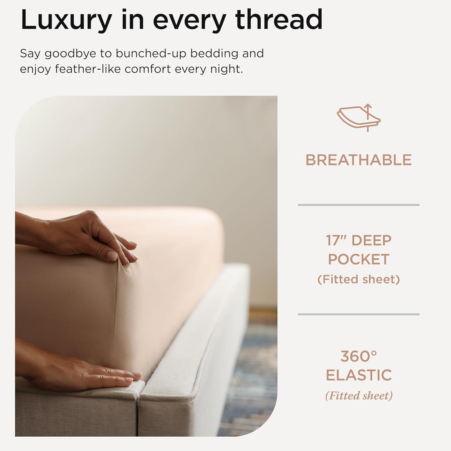 Threadmill Luxury Full Size Sheets | 656 Thread Count Certified Supima Cotton Sheets for Full Size Mattress | 5-Star Hotel Quality 4 Piece Bed Sheets with Extra Deep Pocket |Beige Sheet