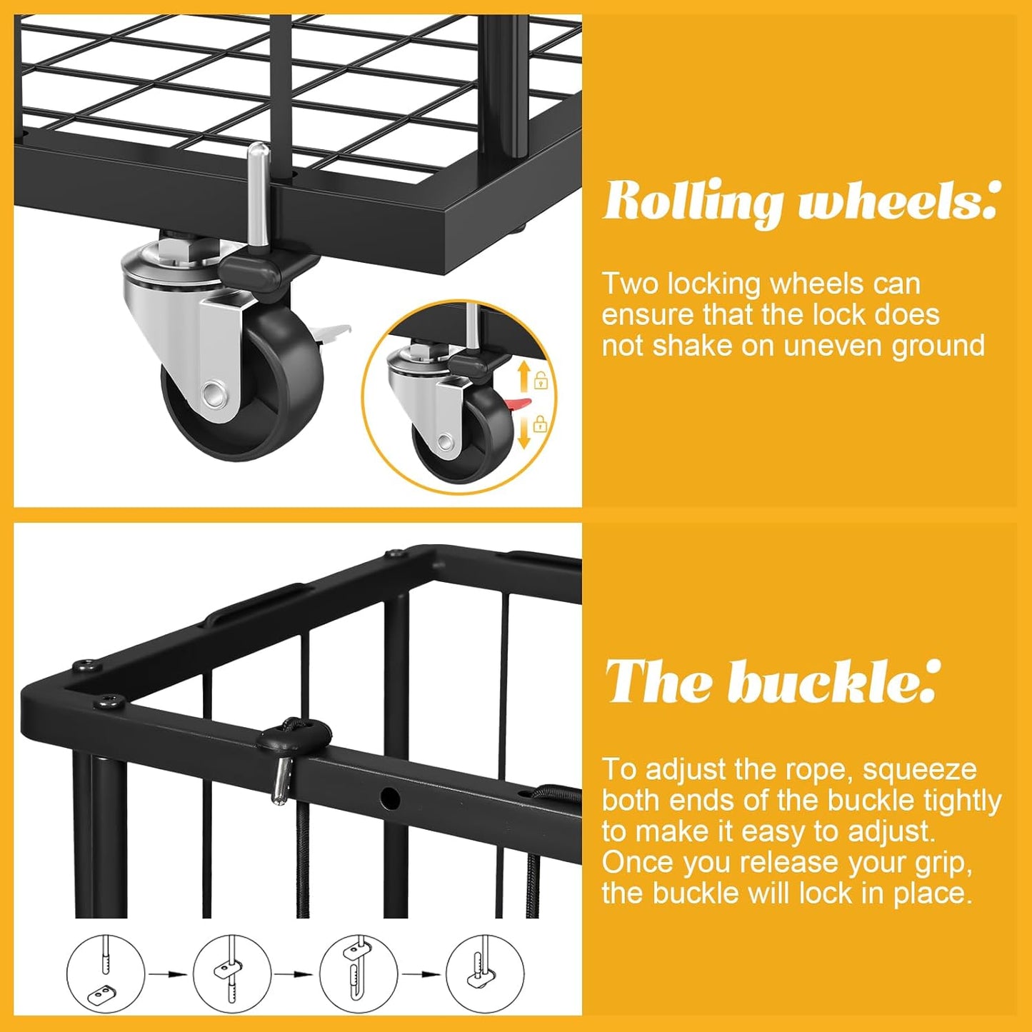 Large Garage Ball Storage, Rolling Floor Sports Equipment Organizer: Freestanding Ball Rack with Elastic Rope–, Ball Holder for Basketball, Soccer, Football, Volleyball, Garage, Gym, Black
