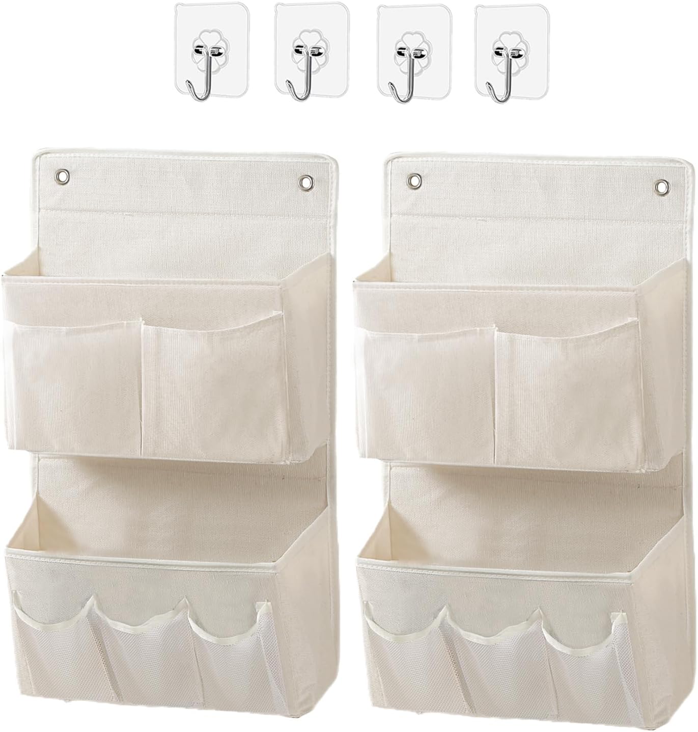 Wall Hanging Organizer – Over the Door Storage & Behind Door Organizer for Dormitory, Bathroom, Bedroom, Kitchen, Nursery, Space-Saving (White, 2 Pack)