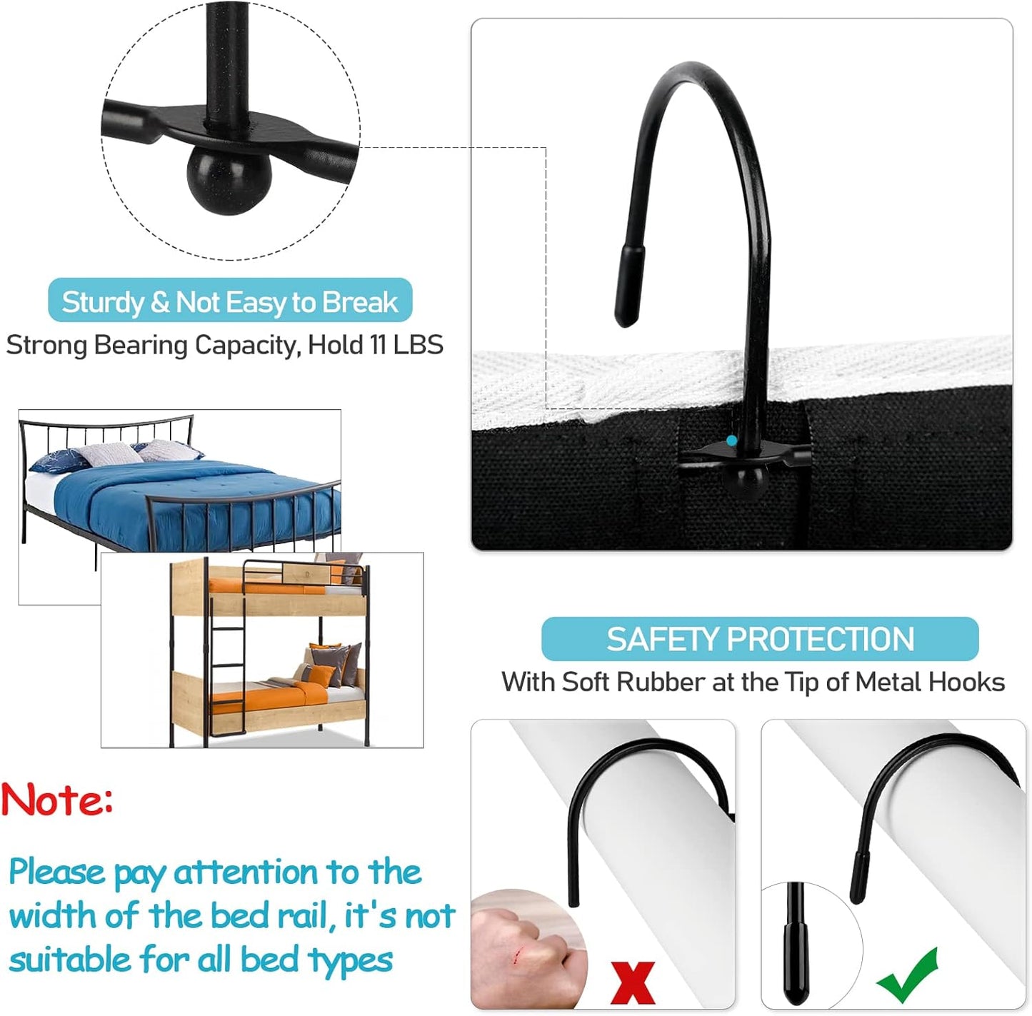 Loghot Bedside Caddy/Bedside Storage Bag Hanging Organizer for Bunk and Hospital Beds,Dorm Rooms Bed Rails,Can be Placed Glasses,Books,Mobile Phones,Keys (Black)
