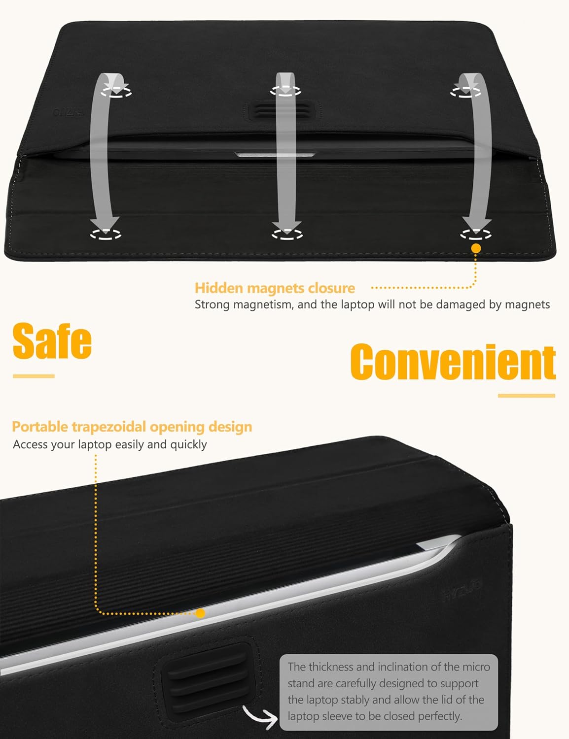 HYZUO 13.3-14 Inch Laptop Sleeve Case Bag with Adjustable Stand for MacBook Pro 14 M5/M4/M3/M2/M1 Pro/Max 2026-2021, MacBook Air/Pro 13.3, 13.8-13.5 Surface Laptop, with Pouch, Black