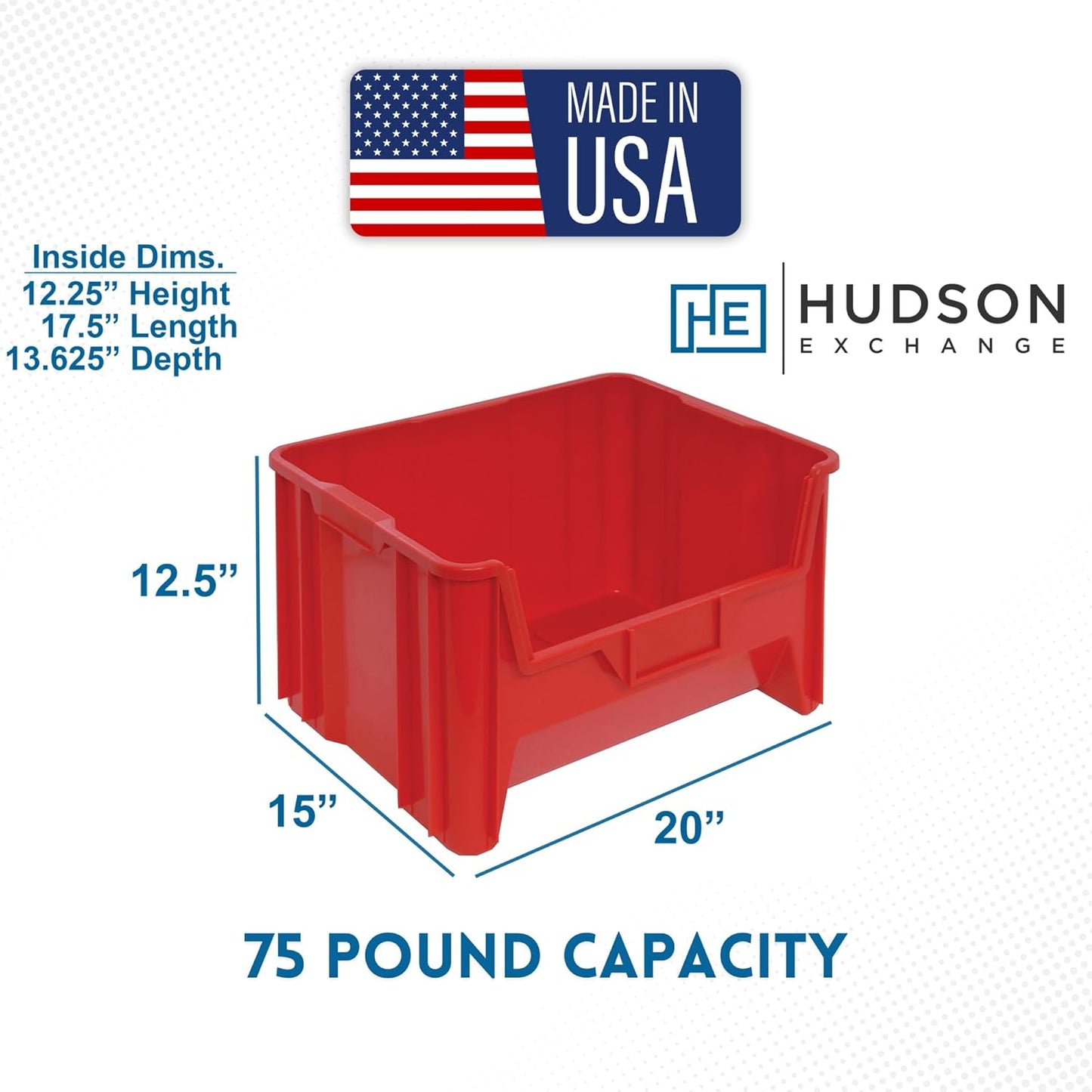 Hudson Exchange 20" x 15" x 12.5" (54 Pack) Plastic Giant Stackable Hopper Bin Container, Red