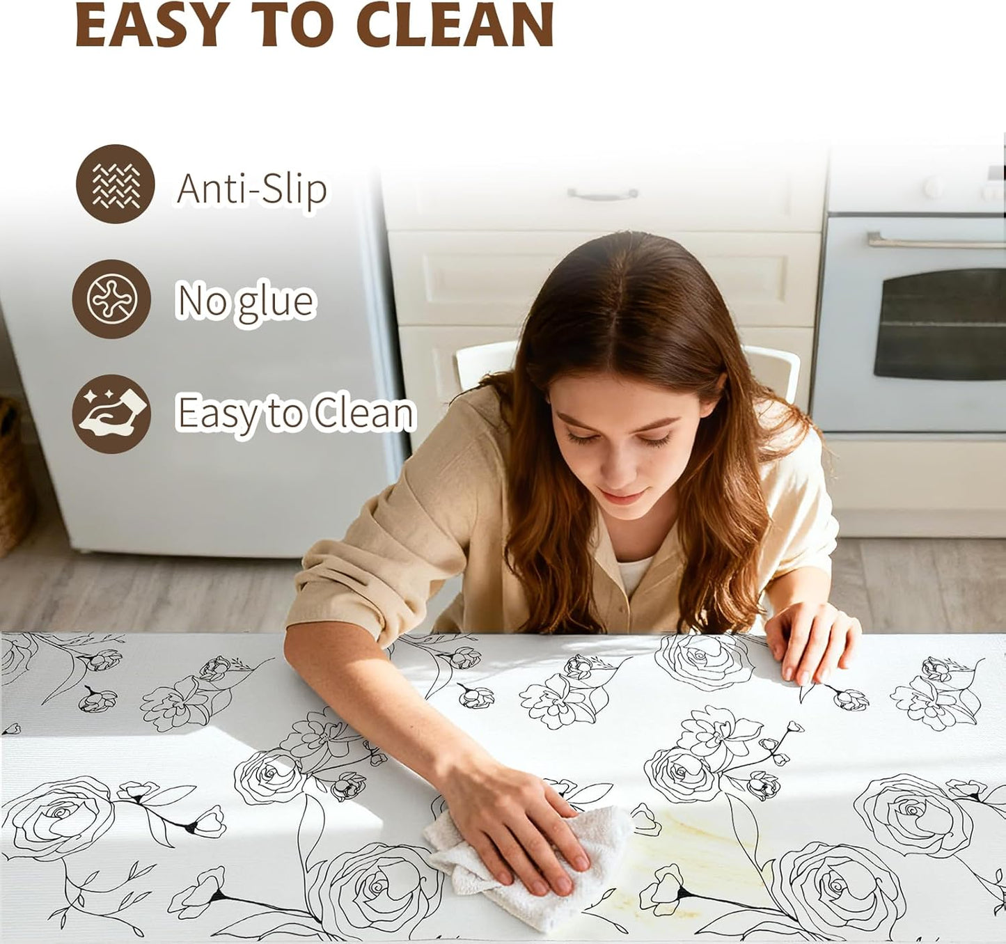 Shelf Liners for Kitchen Cabinets 12in x 20FT Non Adhesive Drawer Liner Black and White Floral Thickened Shelf Liner Paper Strong Non-Slip Easy to Clean for Tool Box with Knife and Tape Measure