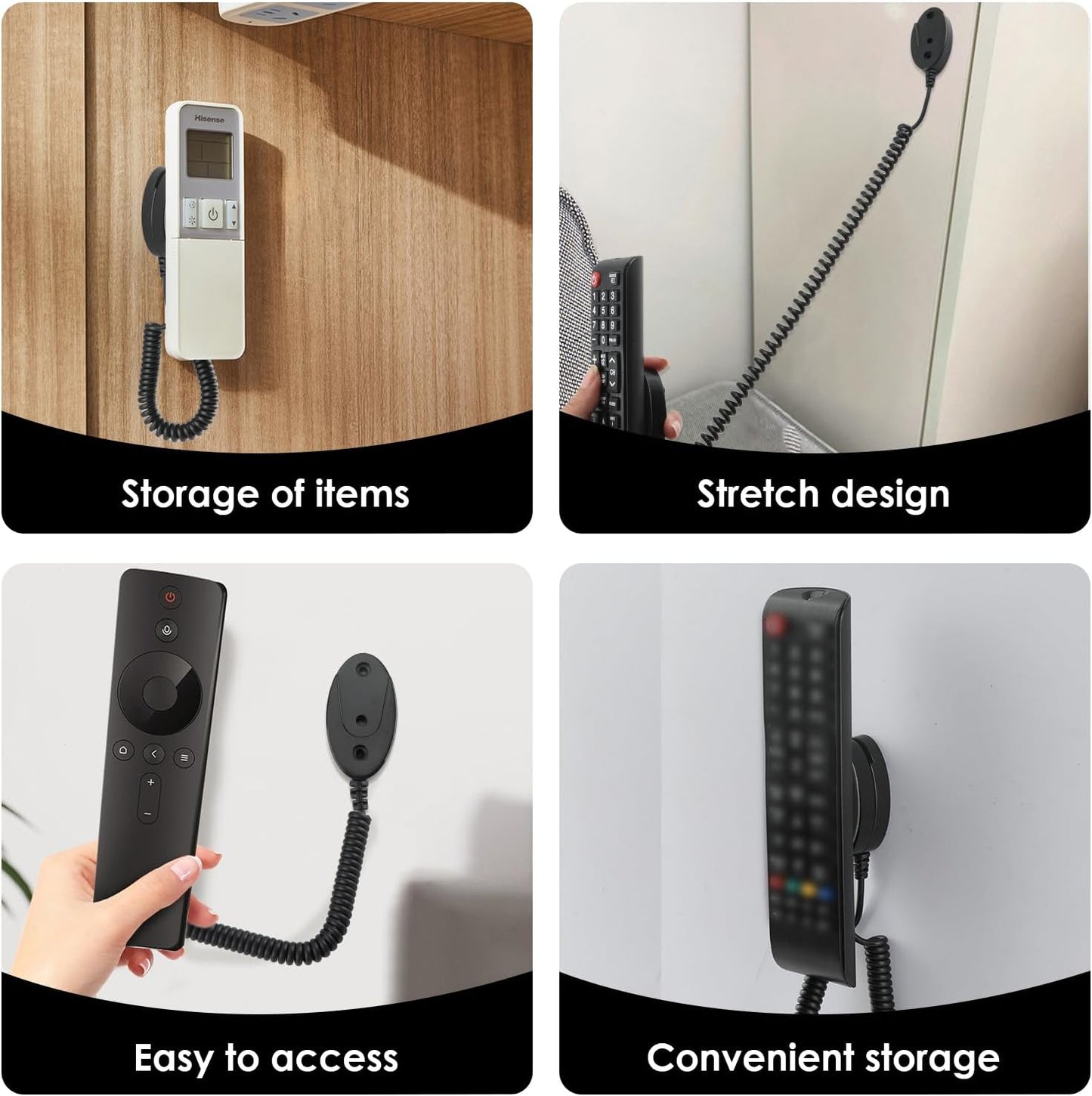 Magnetic Remote Leash Control Holder with Security Cable, Retractable Tidy Anti-lost Rope Organizer Easy Installation Stable Suitable for Projector TV Fan and Air Conditioner Remotes (4Pcs Black, S)