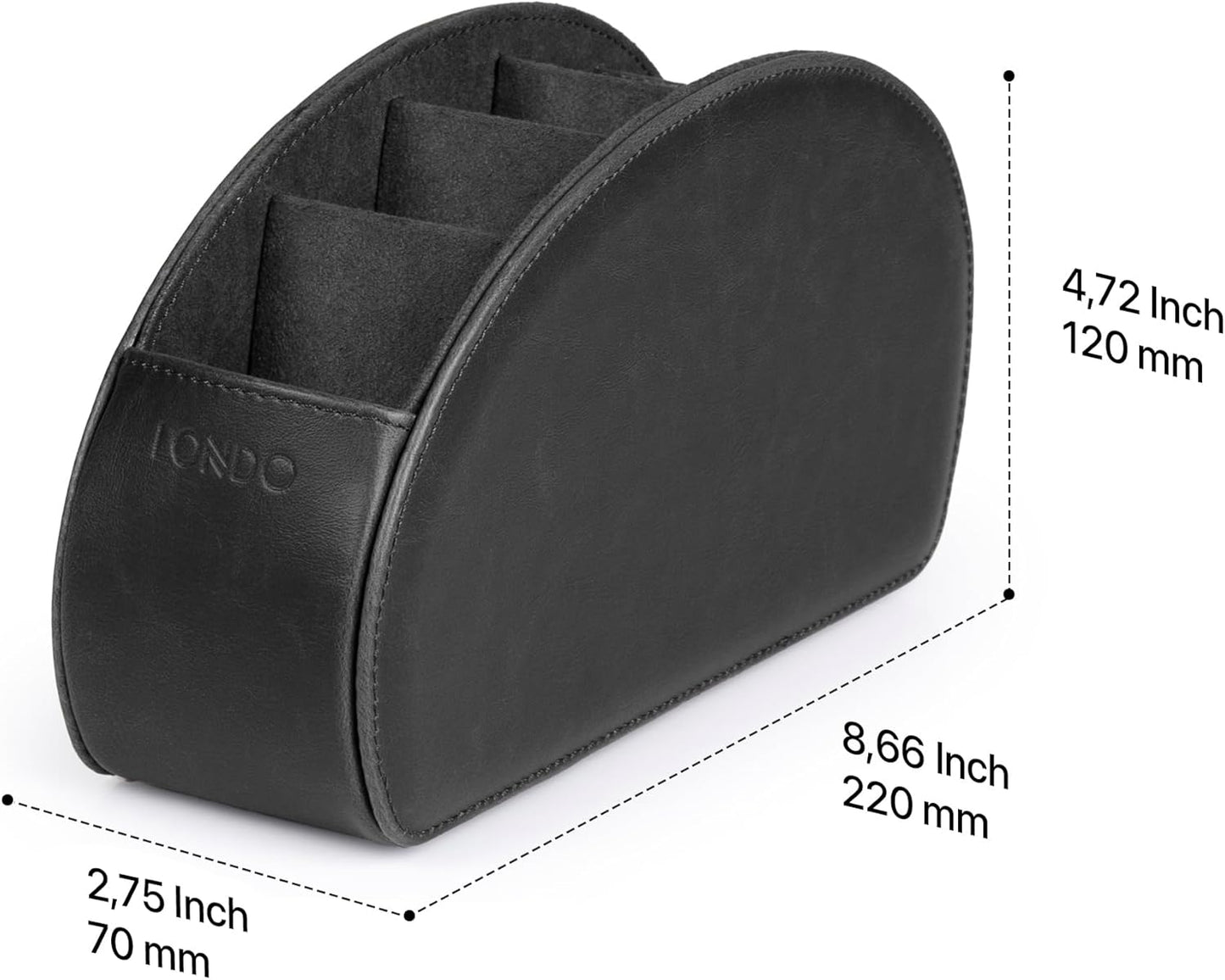 Londo Remote Control Holder with 5 Pockets - Store DVD, Blu-Ray, TV, Roku or Apple TV Remotes - PU Leather with Suede Lining - Slim, Compact Living or Bedroom Storage