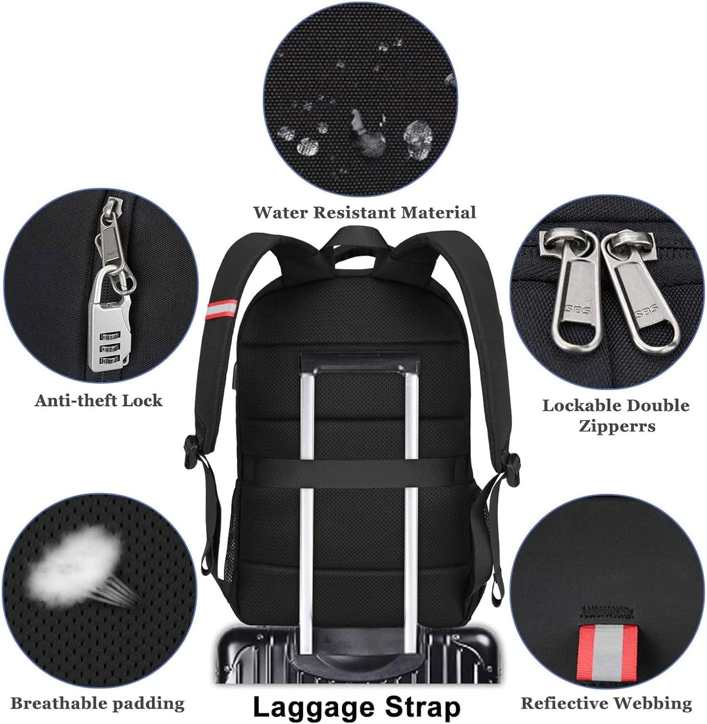 Della Gao Laptop Backpack for Men, Large Anti-Theft Business Travel Backpack with USB Charging Port, Water Resistant College Computer Bag for Men/Women for 17 Inch Laptop and Notebook