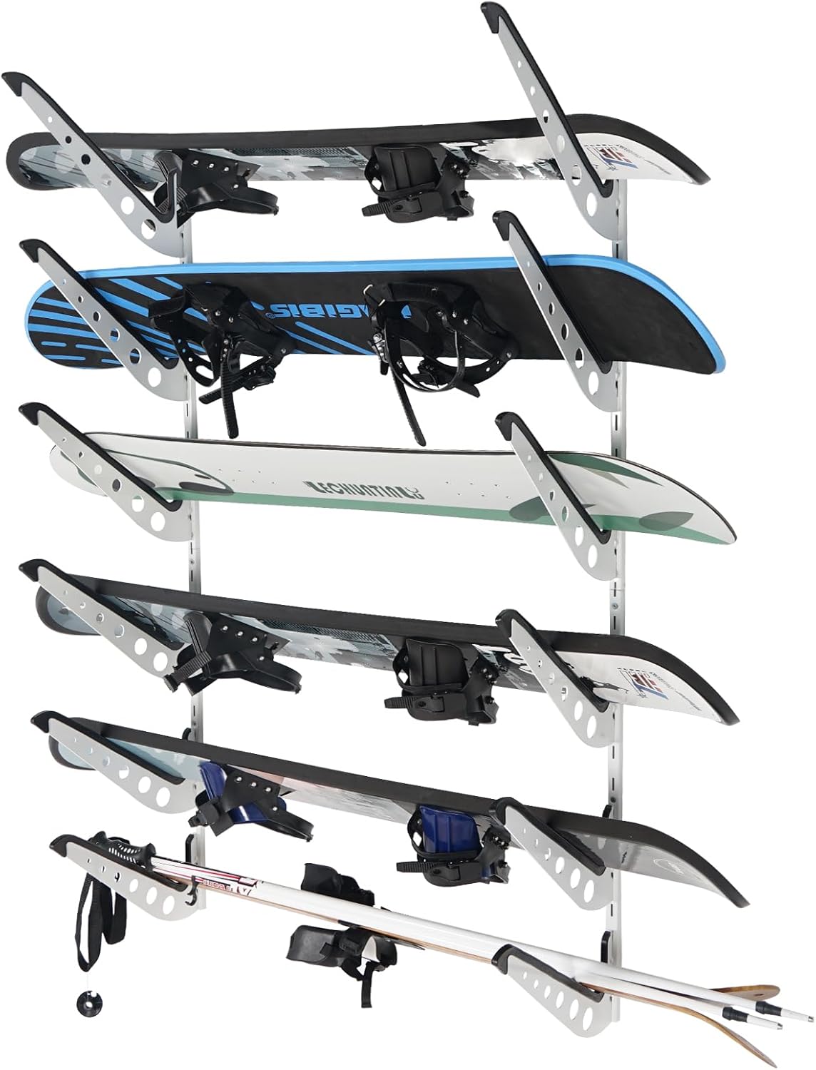 Snowboard Wall Racks, Adjustable Storage Rack for Ski, Surfboard, Wakeboard, Snowboard Wall Mount Display, White/Black