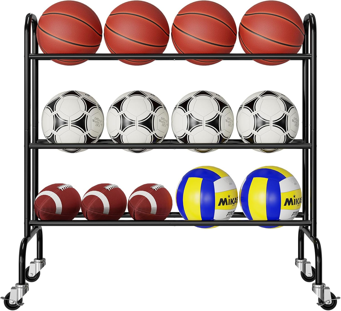 SUFAUY Sports Equipment Organizer, Garage Basketball Rack, Gear & Ball Storage Rack, Outdoor and Indoor Rolling Balls Cart with Wheels