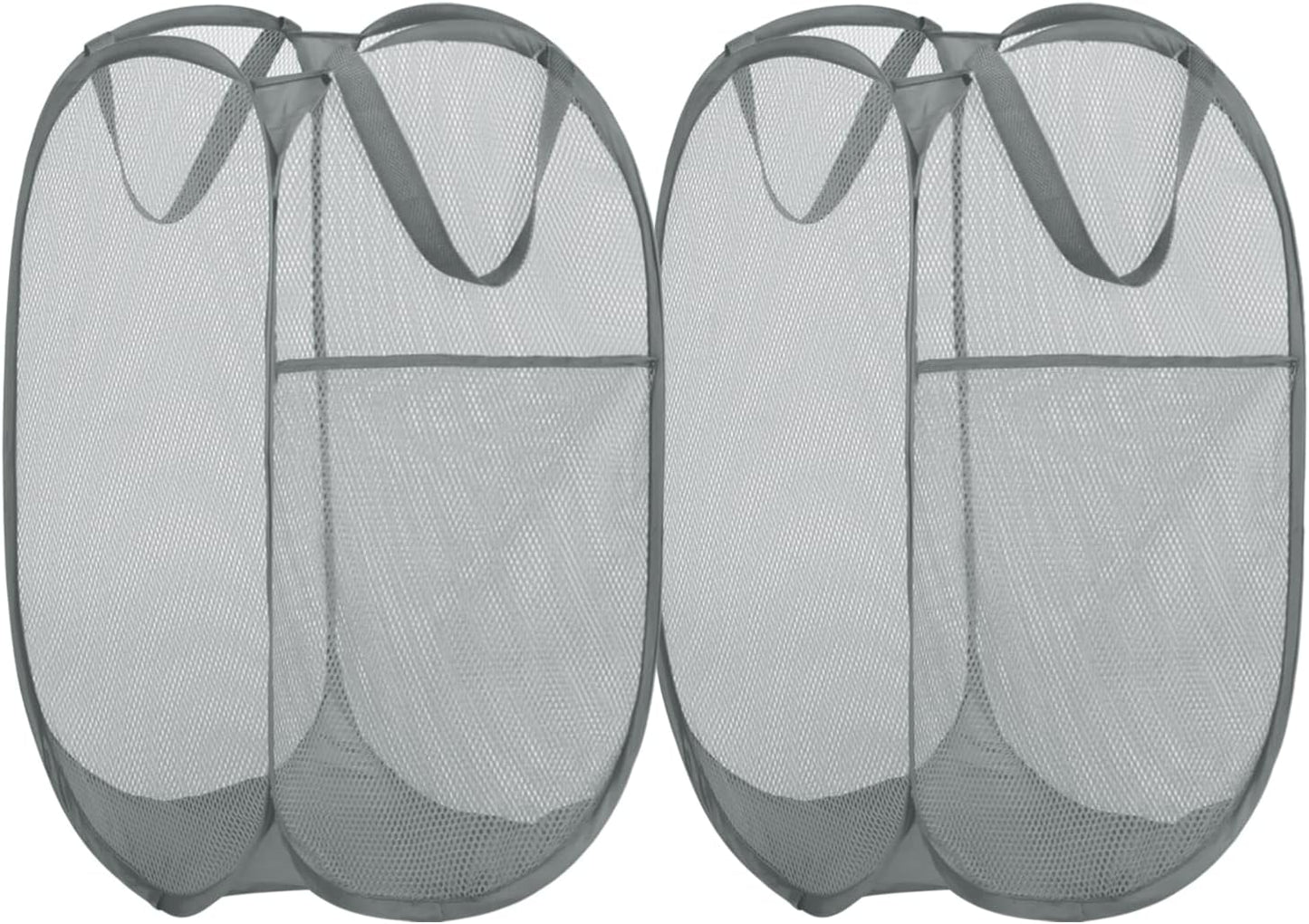 BATTOO Deluxe Strong Mesh Pop up Laundry Hamper Basket with Side Pocket for Laundry Room, Bathroom, Kids Room, College Dorm or Travel 2 Pack White