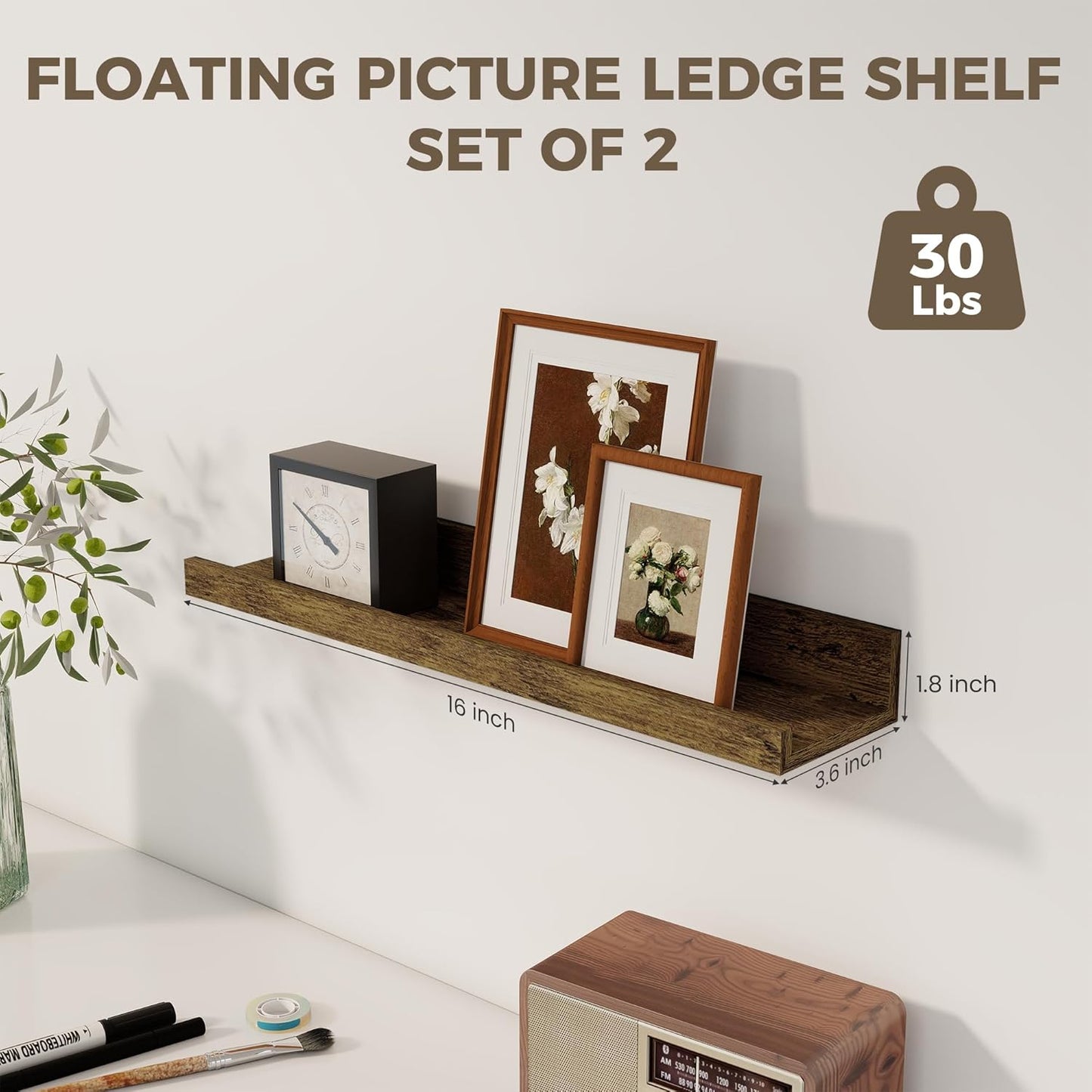 Axeman Floating Shelves for Wall | Picture Ledge Shelf Set of 2 | Rustic Picture Shelf for Wall with Ledge | Small Floating Shelves with Lip | Photo Ledge Shelves for Books Album Records