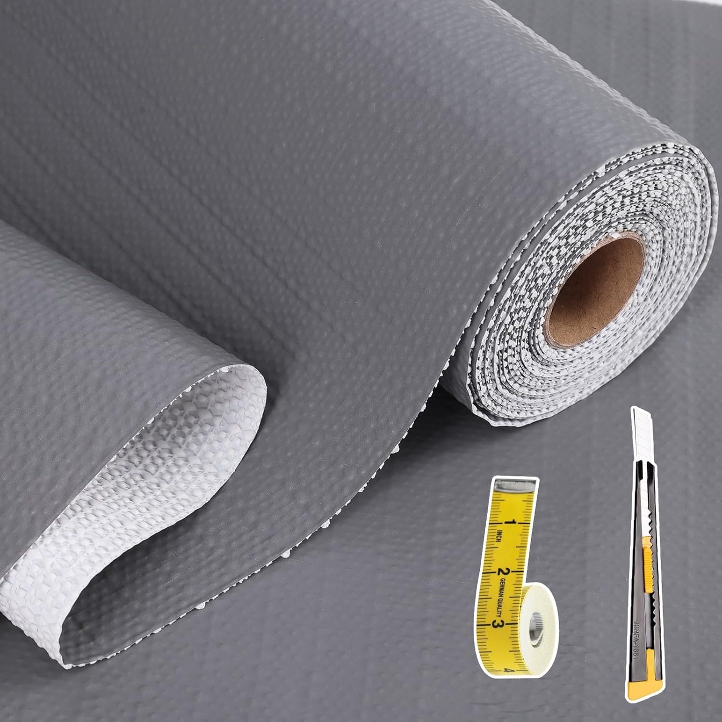 Drawer and Shelf Liner for Kitchen Cabinet: 23 in X 20 Ft Non Slip Waterproof Shelf Paper Non Adhesive Refrigerator Liners Pure Grey Easy Liners for Bathroom with Knife Tape Measure