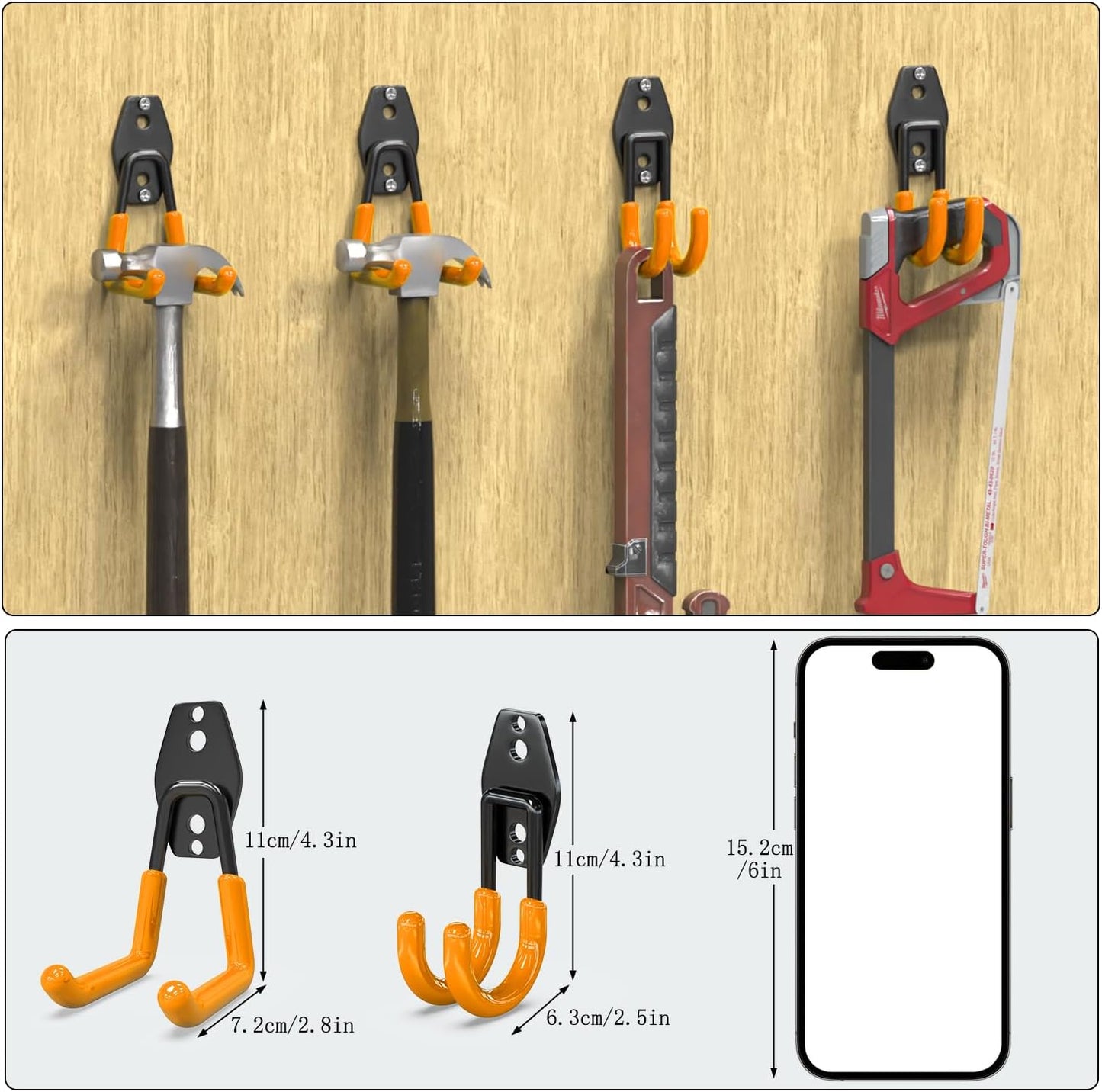3-H Garage Wall Hooks 10 Pack, Garage Hooks Heavy Duty with Extra Welding Spots, Wall Storage Organizer for Hanging for Garden, Lawn, Yard (Orange)
