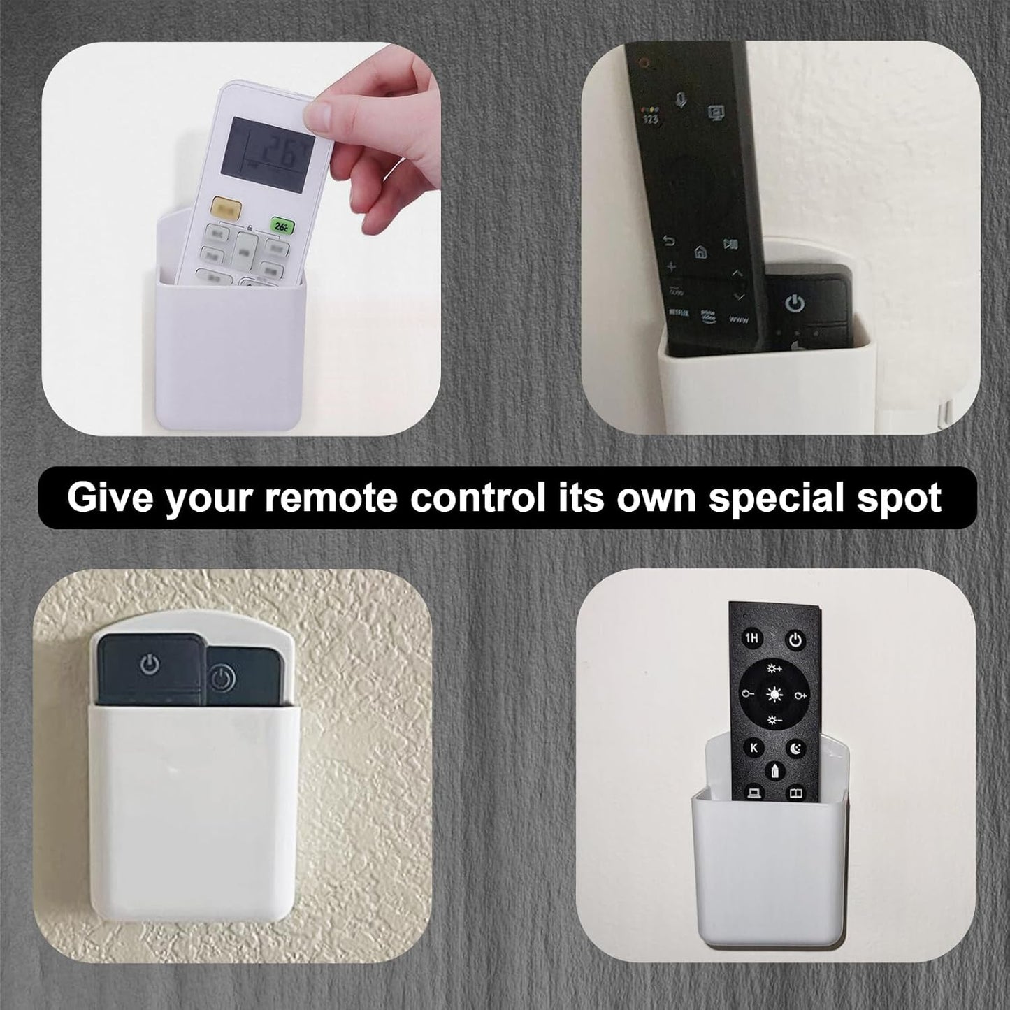 4Pcs Remote Holder Wall Mount, AC TV Remote Control Holder, Self Adhesive & Screws Remote Wall Holder, Wall Mount Box Remote Organizer for Home Office Storage (White)