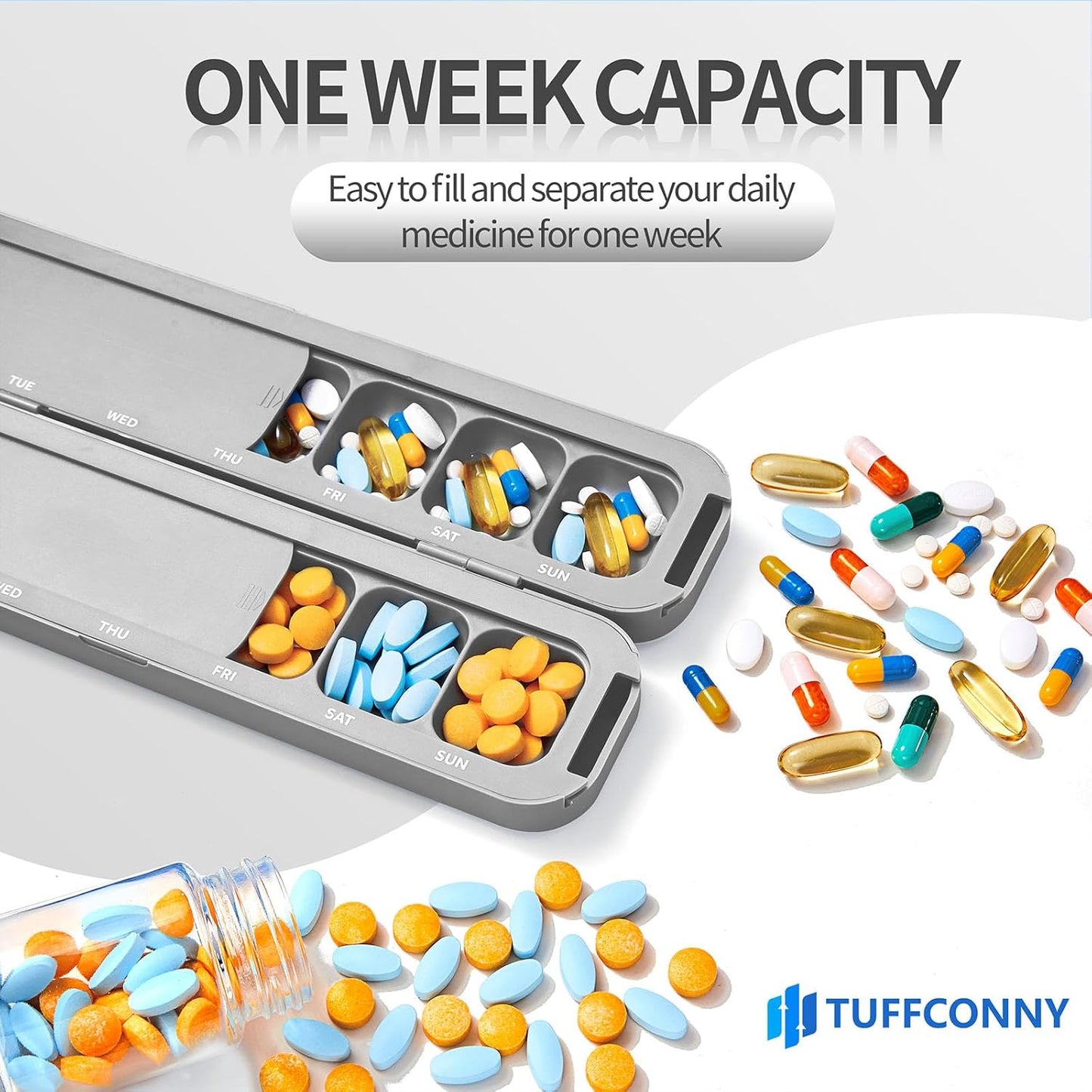 Weekly Pill Organizer - Travel Medicine Organizer, Pill Boxes and Organizer 2 Times a Day, 7 Day Pretty Pill Case, Pill Holder for Vitamins, Medicines and Tablets (Elegant Gray)