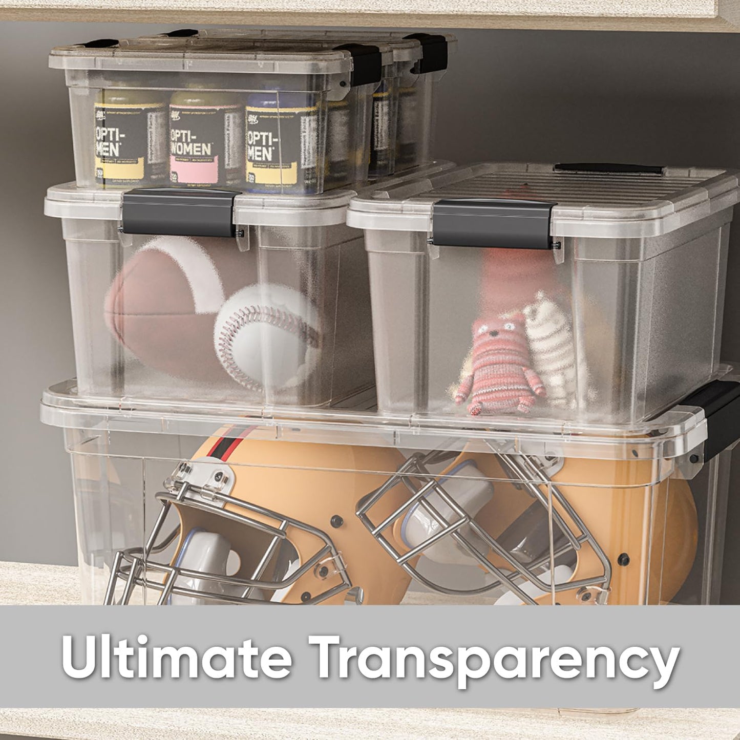 Superio Clear Storage Boxes with Lids, 2.3 Quart Plastic Container Bins for Organizing, Stackable Crates, BPA Free, Non Toxic, Odor Free, Organizers for Home, Office and Dorm, 6 Pack