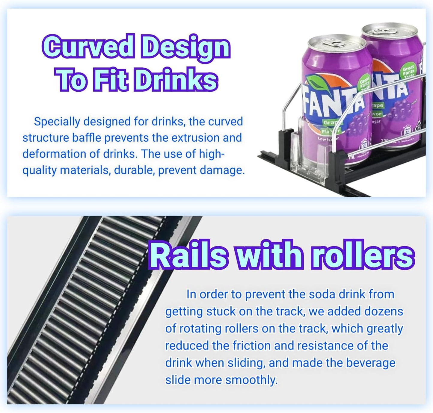 Drink Organizer for Fridge,12oz 16oz 20oz - Soda Can Dispenser for Refrigerator,Width Adjustable,Automatic Pusher Glide (Black, 15"D 6ROW, Holds 30 Cans)