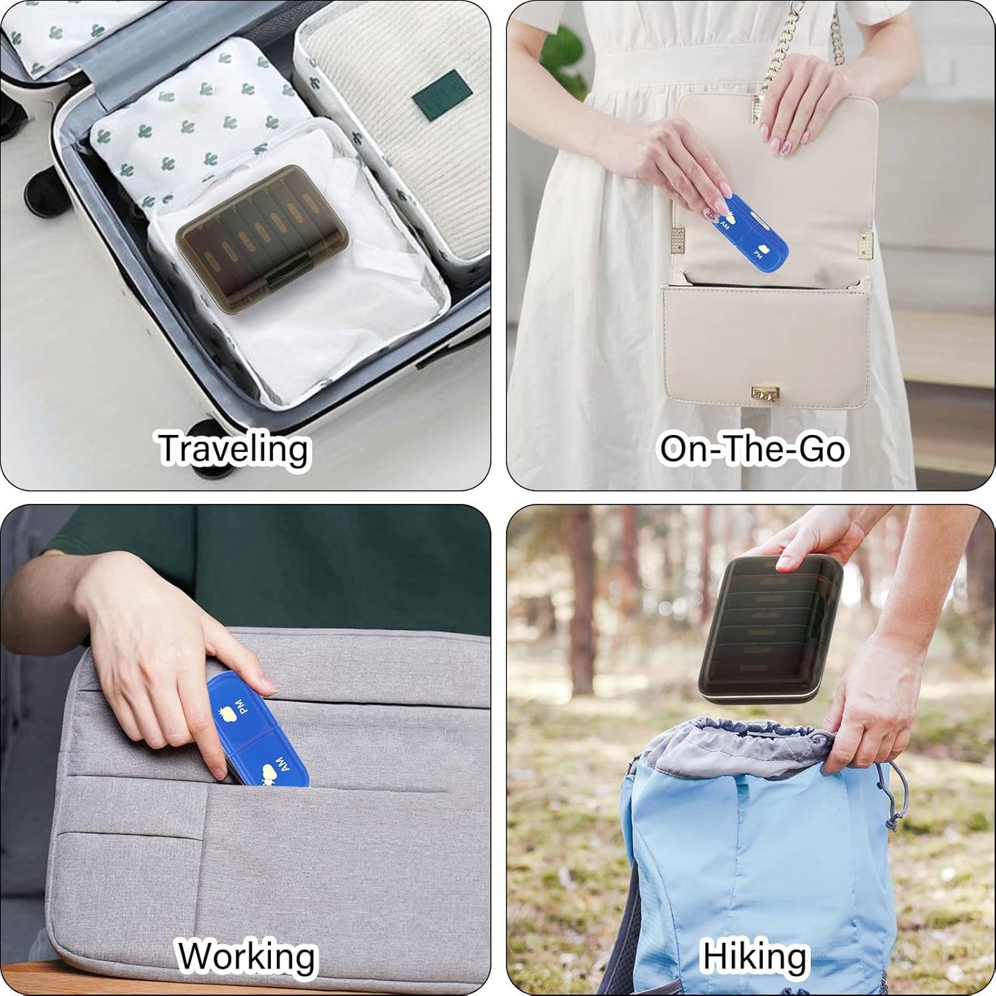 Weekly Pill Organizer 2 Times a Day, 7 Day Pill Box 2 Times, Portable for Travel Pill Case for Pills/Vitamin/Fish Oil/Medication/Supplements (2x7 Black+Rainbow)