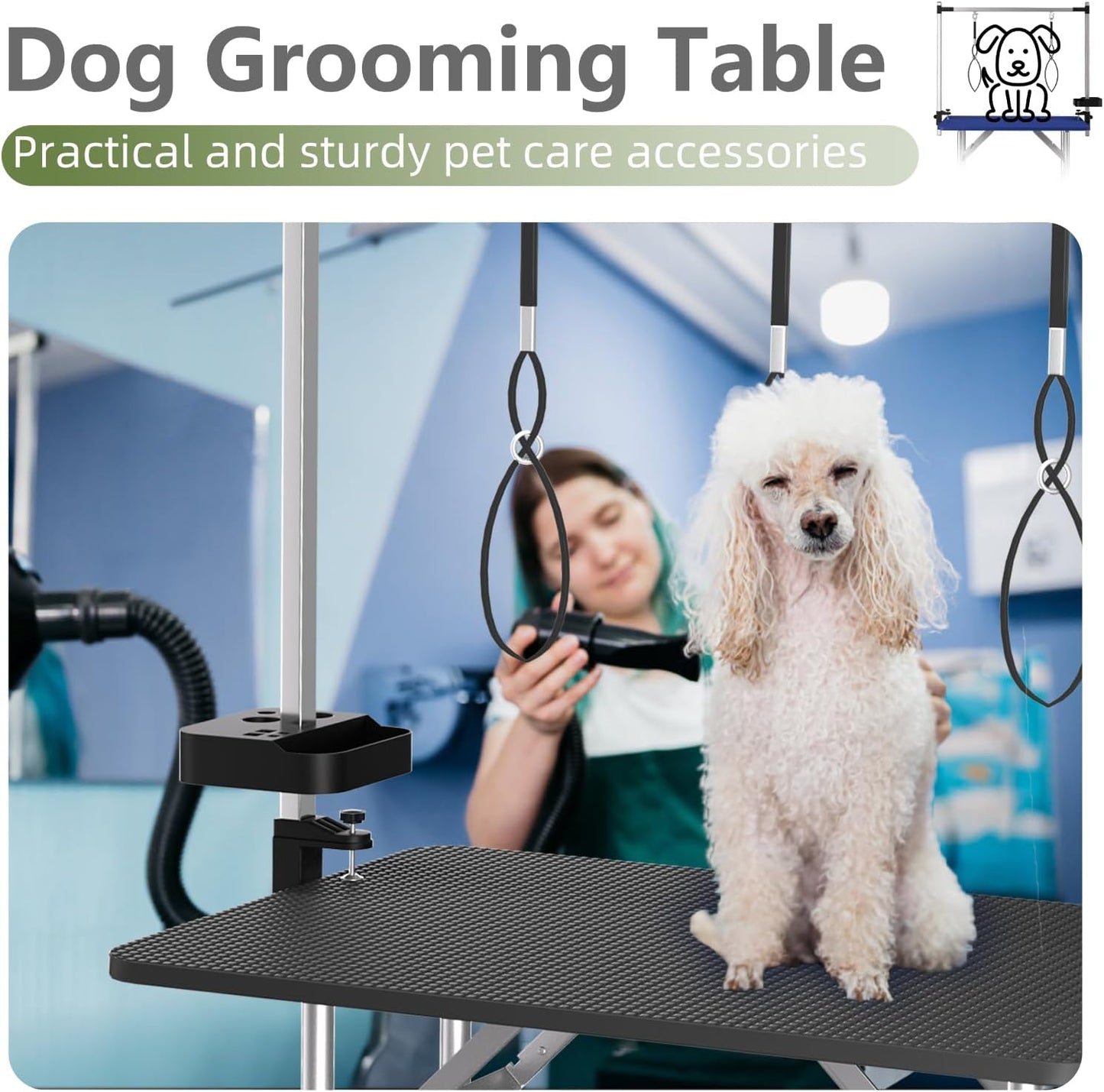 VFK 47'' Large Dog Grooming Table Stainless Steel Foldable Grooming Table for Dogs at Home Adjustable Height Arms Pet Station with Nooses, Mesh Tray, Tool Organizer