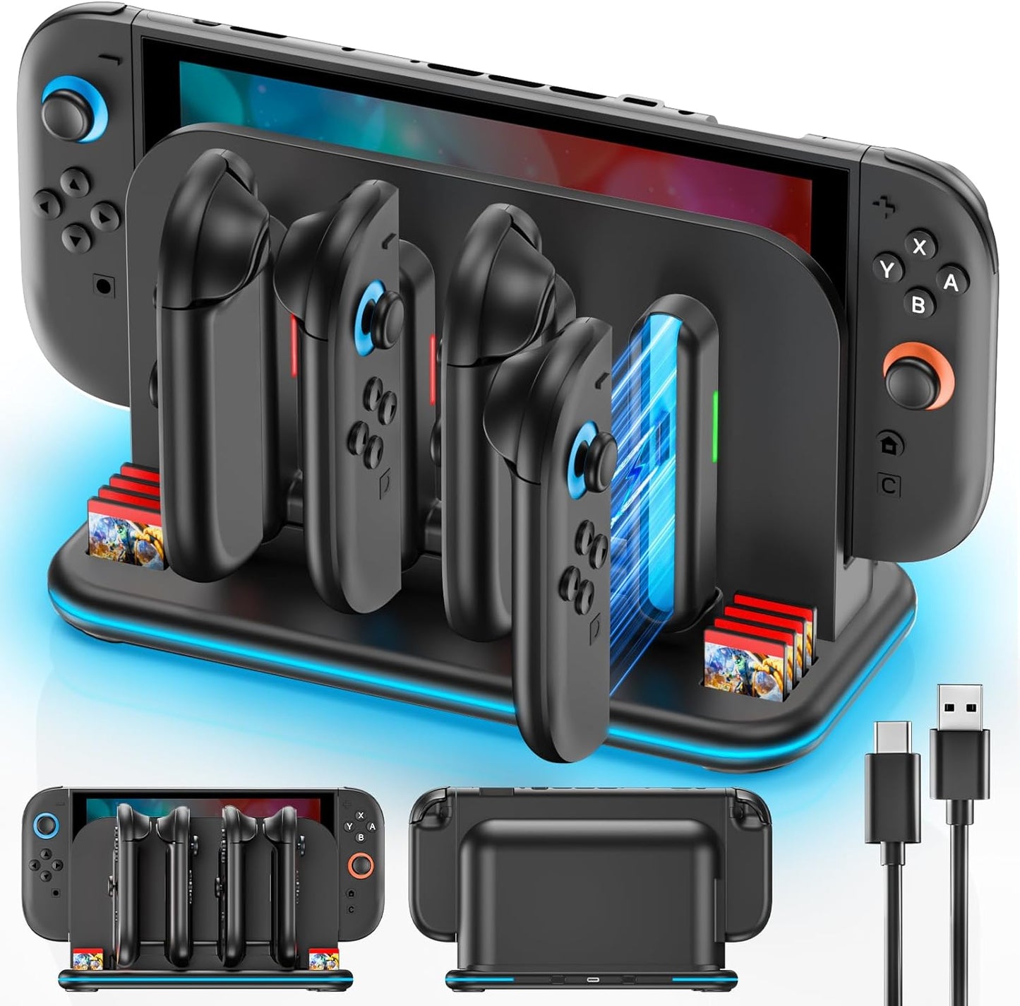 Switch 2 Controller Charger, 3H Fast Charging Dock for Nintendo Switch 2 Joycon, Charger Station for Joycon 2 with LED Lights, 8 Game Card Slot, Storage Docking Stand for Switch2 Accessory