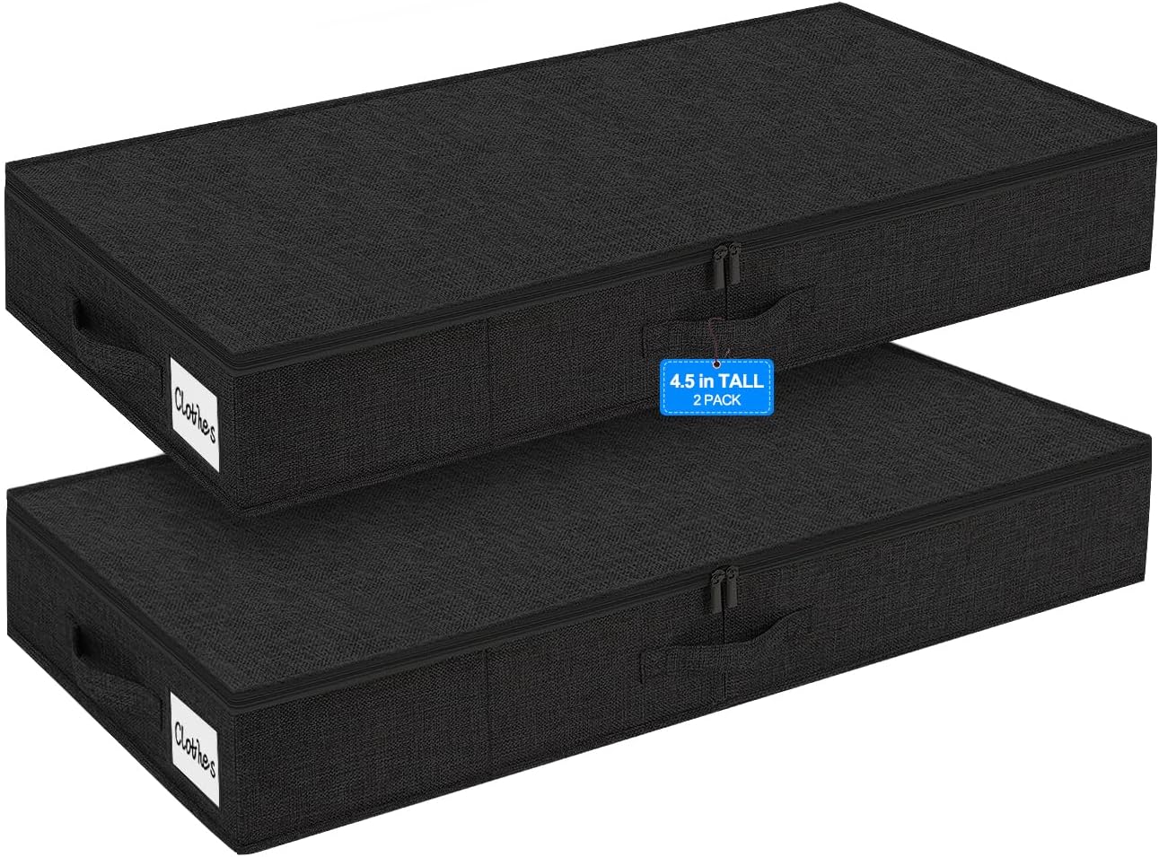 punemi Under Bed Storage Containers, 4.5 Inches Tall Low Profile Underbed Clothes Storage Organizer Bin with Sturdy Side & Bottom, Use as Shallow Dorm Storage Under Bed, Flat Clothes Organizer, Black