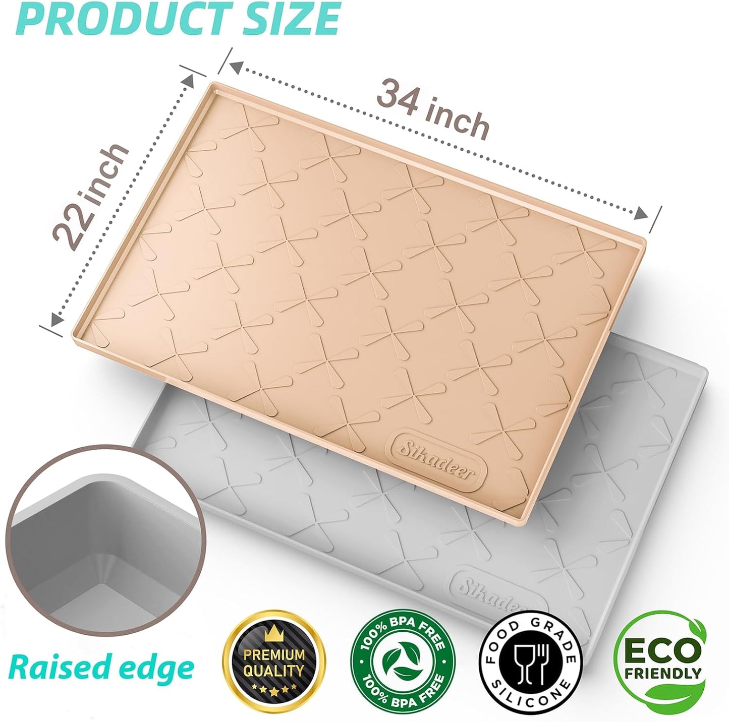 SIKADEER 34" x 22" Under Sink Mat Waterproof, Silicone Mat Kitchen Drawer Shelf and Cabinet Liner, Sink Protector for Kitchen Organizers and Storage, Boot Tray Pet Food Mats