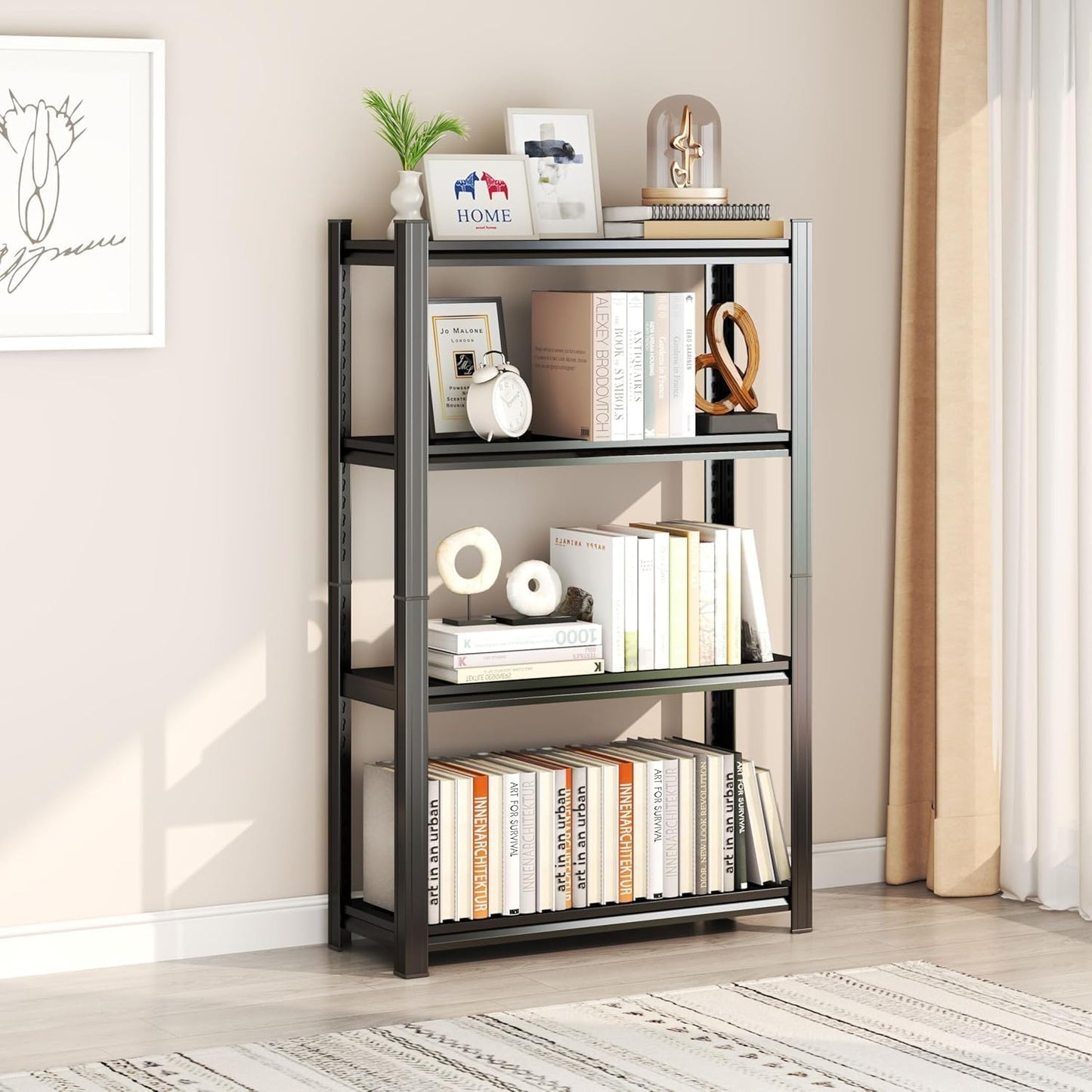 Garage Storage Shelves,4-Tier Metal Shelving Unit, Adjustable, Double-Layer Column with Reinforced Ribs, Heavy-Duty, Capable of Bearing 2400 lbs (45''W*18''D*63''H)
