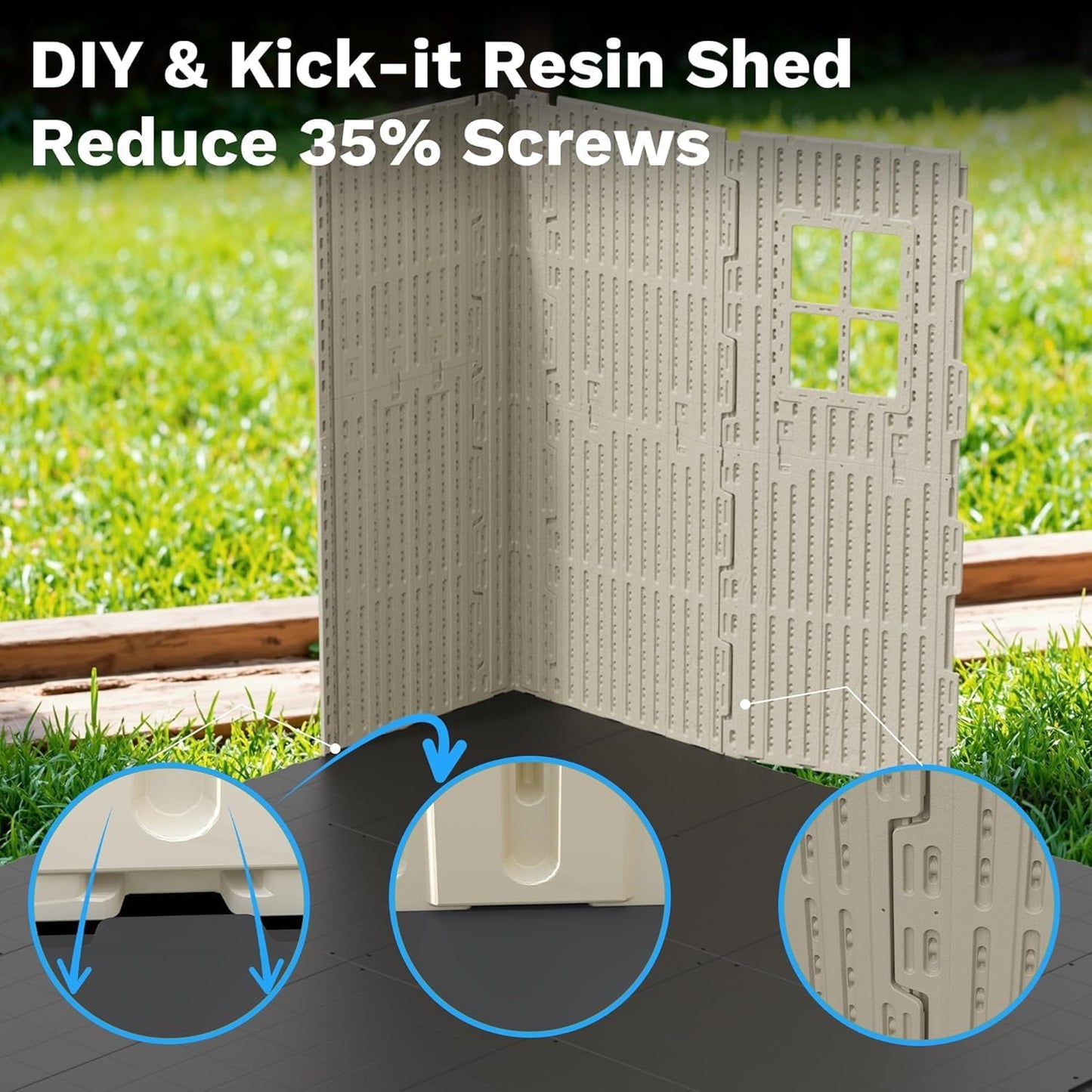 Devoko 10x16 FT Resin Outdoor Storage Shed with Floor, Plastic Tool Garden Shed with Windows & Lockable Door, Outside Large Storage Shed for Patio Backyard Lawn, Beige