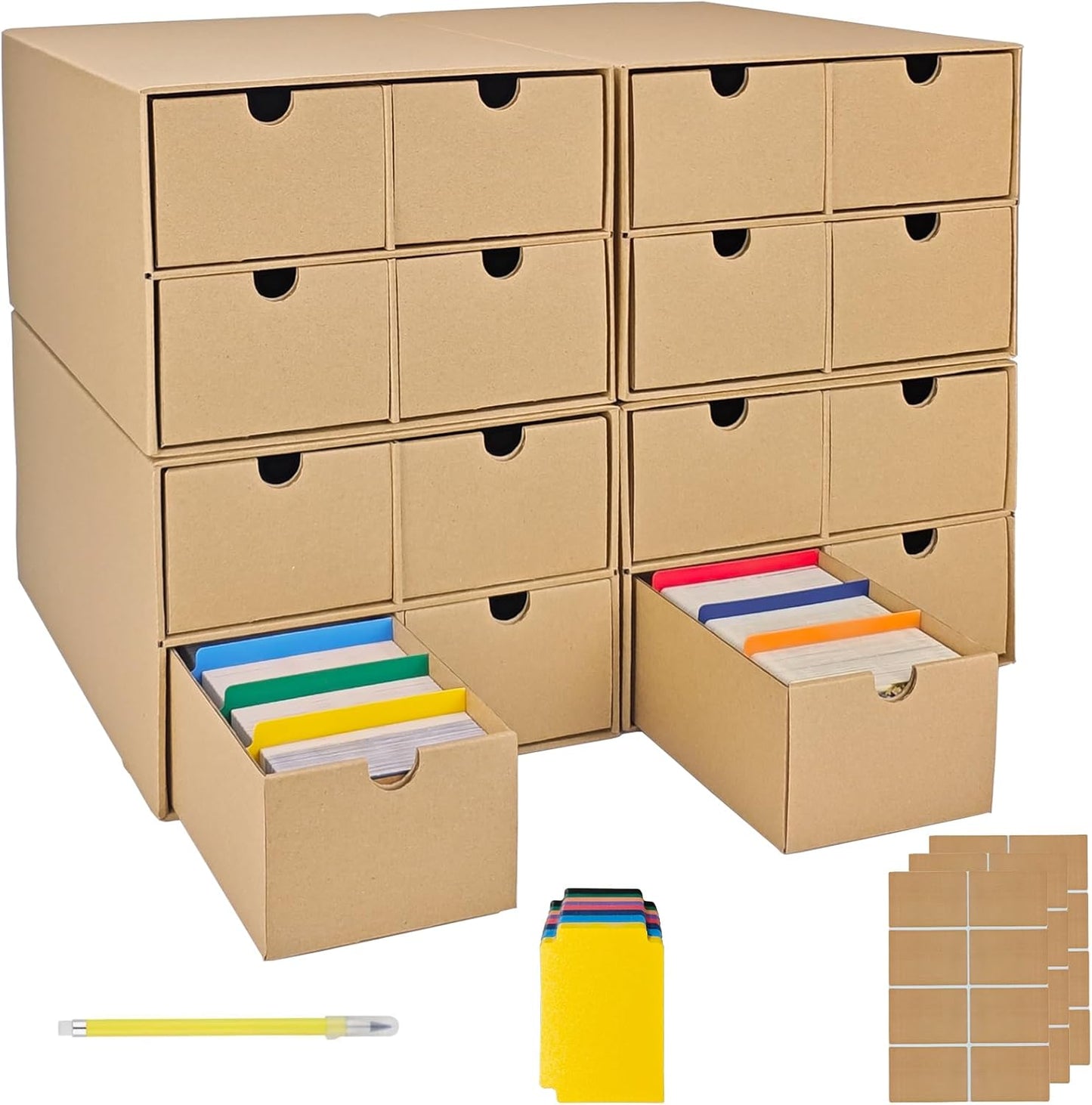 4 Sets Trading Card Storage Boxes, Includes 16-750 CT Boxes & 64 Dividers, 12000+ Trading Cards Organizer for Collectible Card Games, Sports Cards, TCG, with Labels & Pen