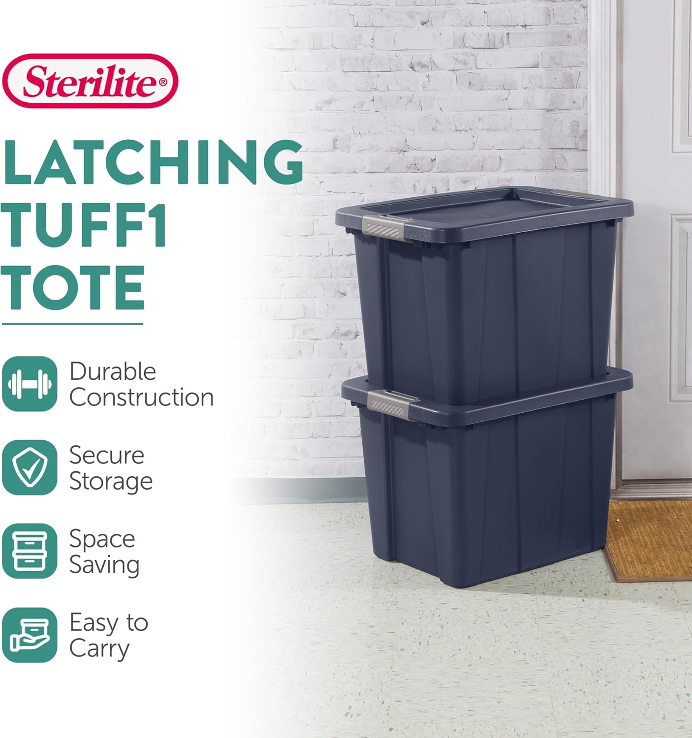 Sterilite 24-Pack Storage Bins with Lids, Heavy Duty Totes, Tuff1, 18 Gallon, Dark Indigo