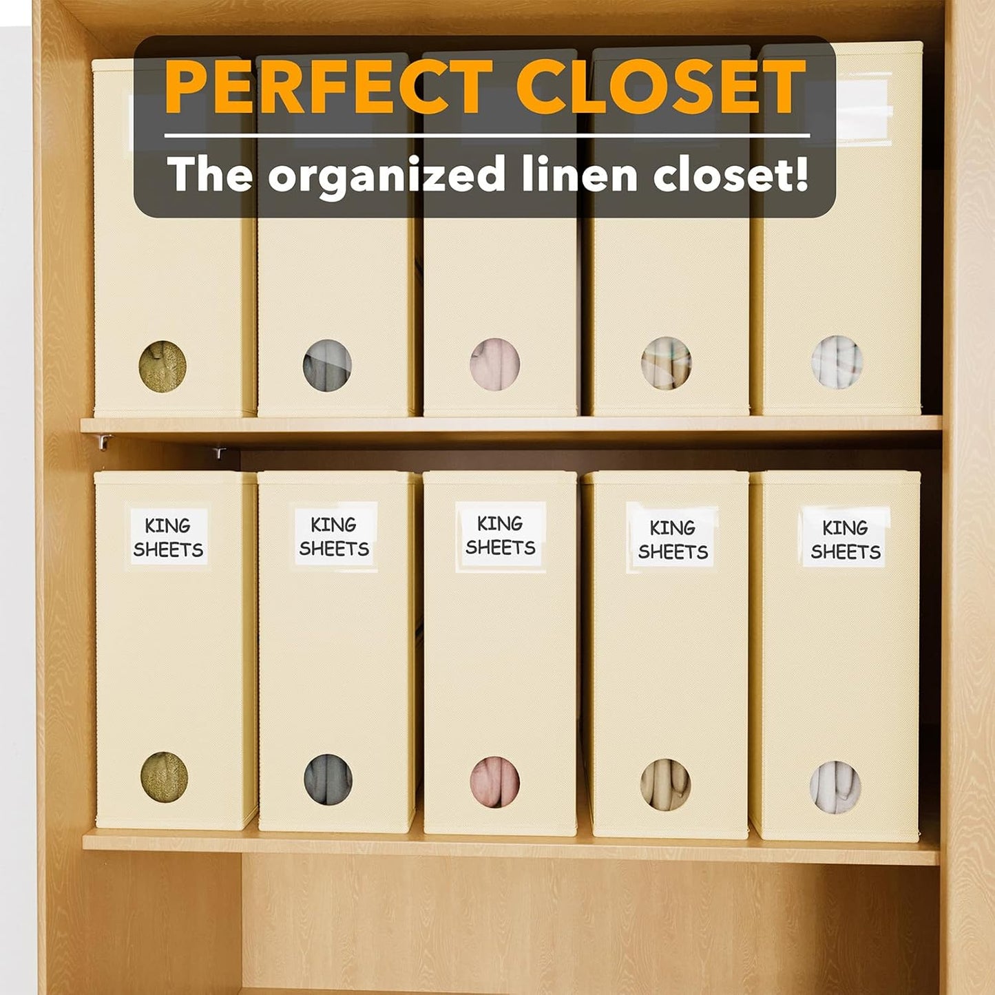 SpaceAid 10 Pack Bed Sheet Organizers and Storage, Foldable Sheet Organizer for Linen Closet, Sheets Set Folder Keeper with Window XL (Queen & King Size) Organizing Bedding Container, Beige