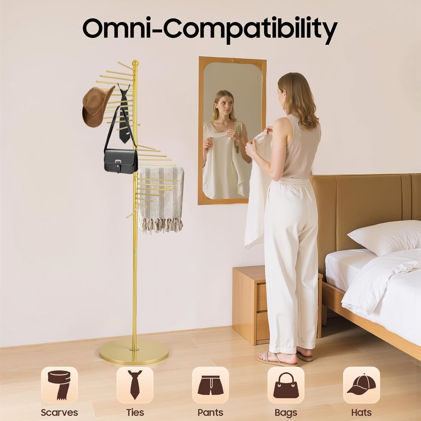 Scarf Organizer, 67" Freestanding Scarf Display Rack 30 Tiers Metal Spiral Scarf Holder Hijab Organizer Stand Belt Pants Hanger Space Saving Shelves for Clothing Store Home (Gold)