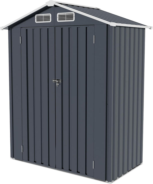 Metal Storage Shed, 5X3 FT Lockable Outdoor Tool Shed with Air Vent, Galvanized Steel Garden Shed for Backyard, Patio, Garden, Bike Storage or Outdoor Use, Grey