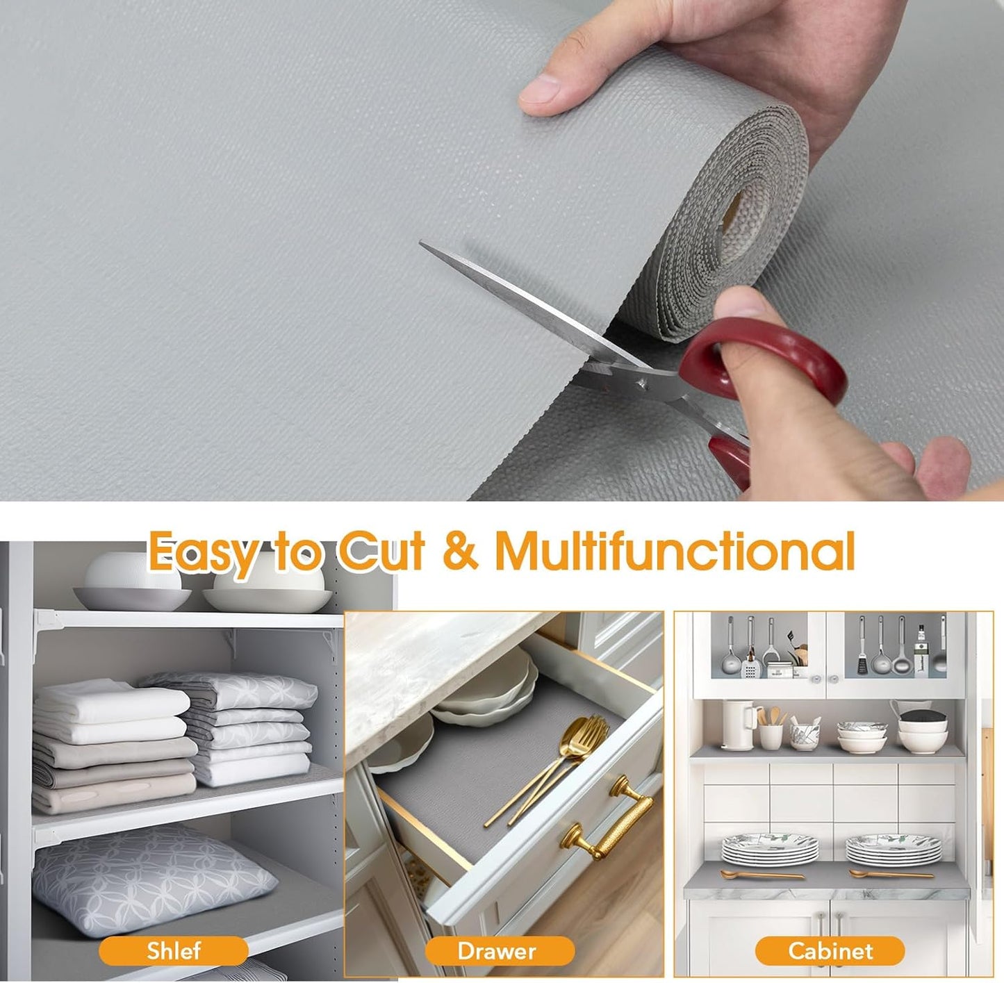 Shelf and Drawer Liner for Kitchen Cabinets Non-Adhesive, Strong Grip Non-Slip Thickened Cabinet Liners for Shelves, Waterproof Mats for Dresser Cupboard, Pure Gray, 23 in x 20 Feet