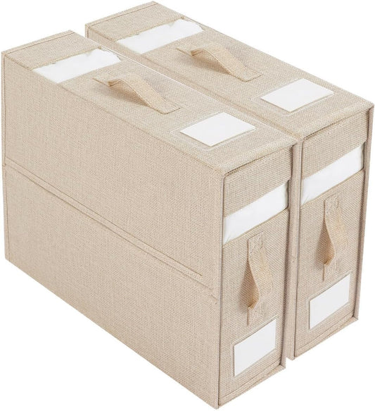 Linen Closet Organizers and Storage for Bedding Thin Blanket, Folding Sheet Storage Organizer with Visible Window (Beige)