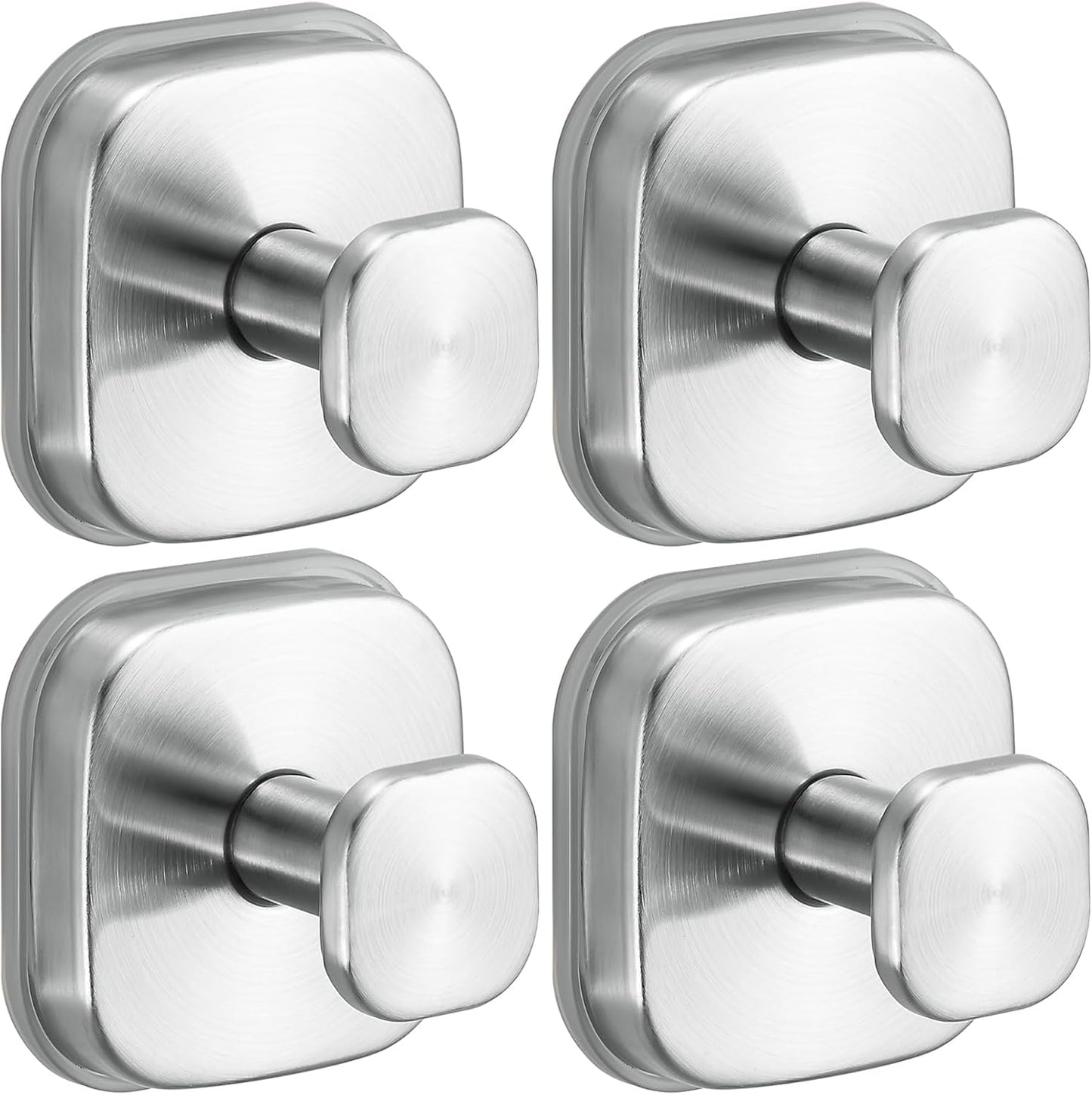 Suction Cup Hooks for Shower - Resuable Bathroom Hooks for Towels, Robes & Loofah - No-Drill Mounting on Kitchen,Walls,Metal,Glass,Mirrors,Tile & Smooth Non-Porous Surfaces (4, Brushed Nickel)