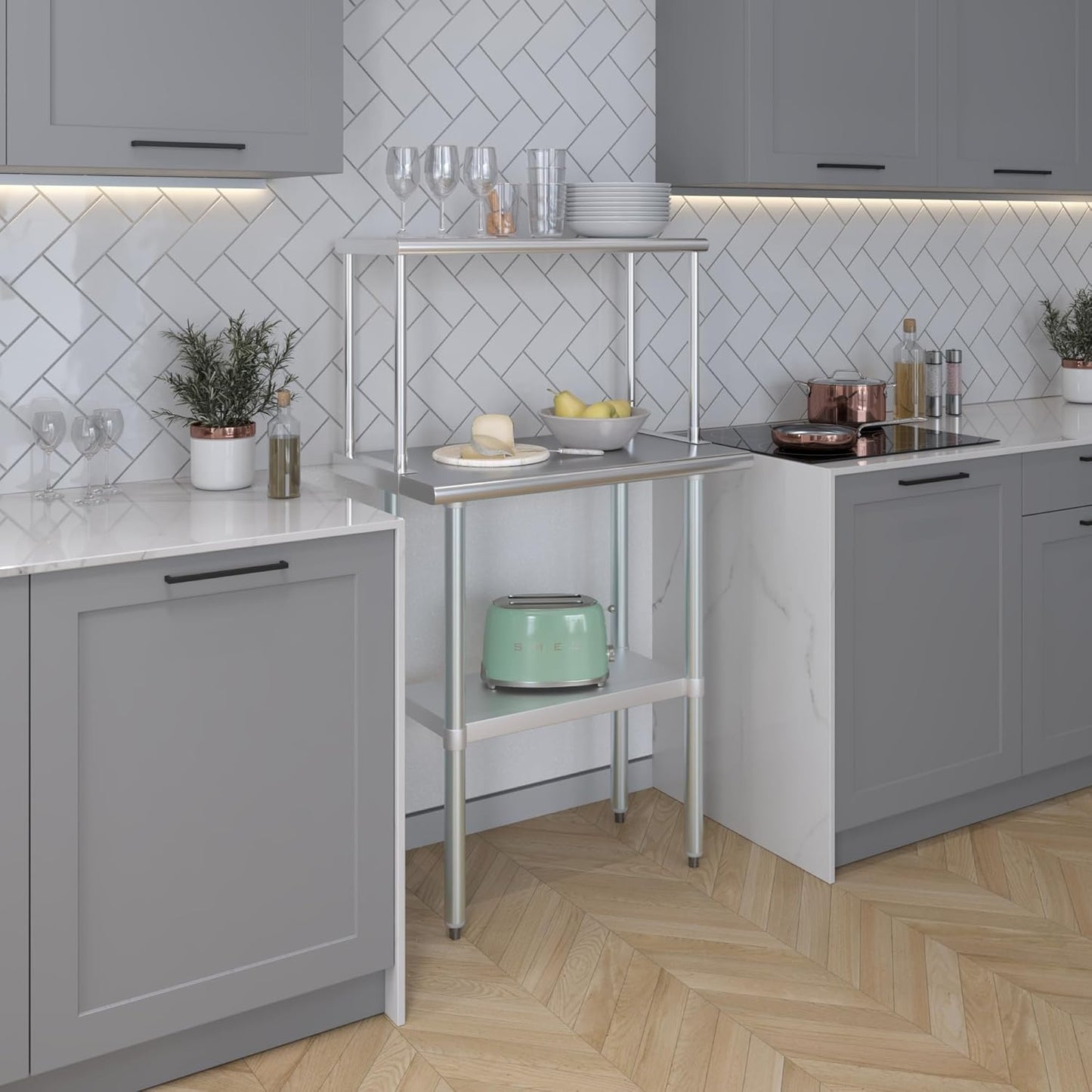 Stainless Steel Work Table with Wide Single Tier Overshelf | Metal Kitchen Prep Table & Shelving Combo (18" x 30" Work Table + 12" Overshelf)