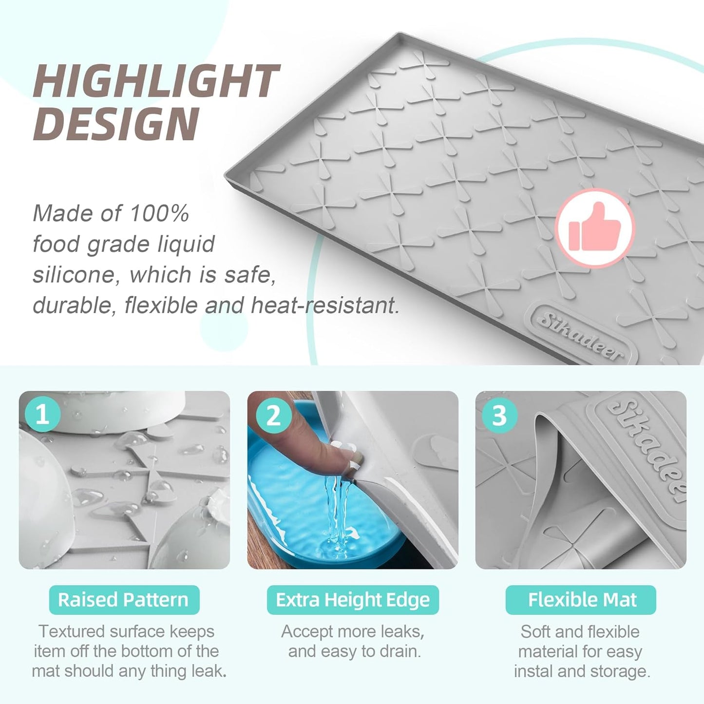SIKADEER 40" x 22" Under Sink Mat Waterproof, Silicone Mat Kitchen Drawer Shelf and Cabinet Liner, Sink Protector for Kitchen Organizers and Storage, Boot Tray Pet Food Mats