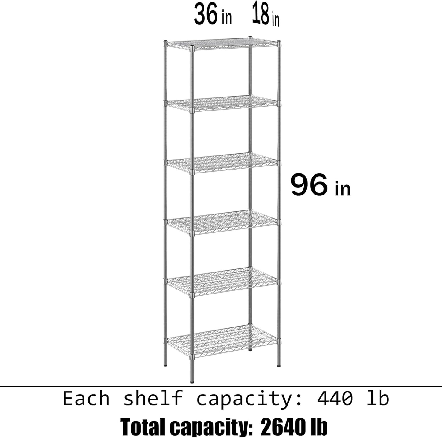 18" Deep x 36" Wide x 96" Height Wire Shelving Kit | 6-Tier | NSF Commercial Storage Rack Unit