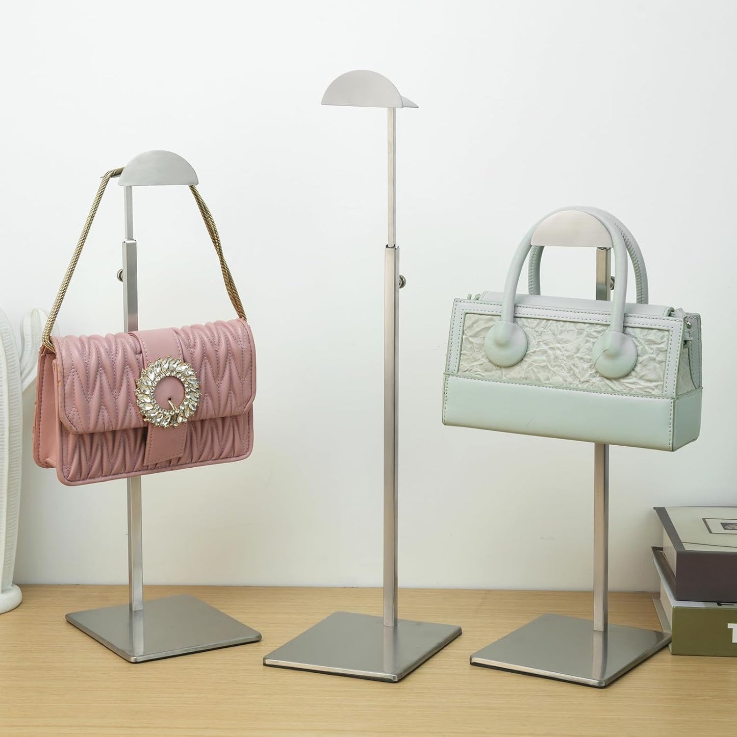 Purse Display Stand 3PCS More Thickened Base Handbag Rack for Bag Organizer Stainless Steel Adjustable Height Home Store Boutique Counter Vendors