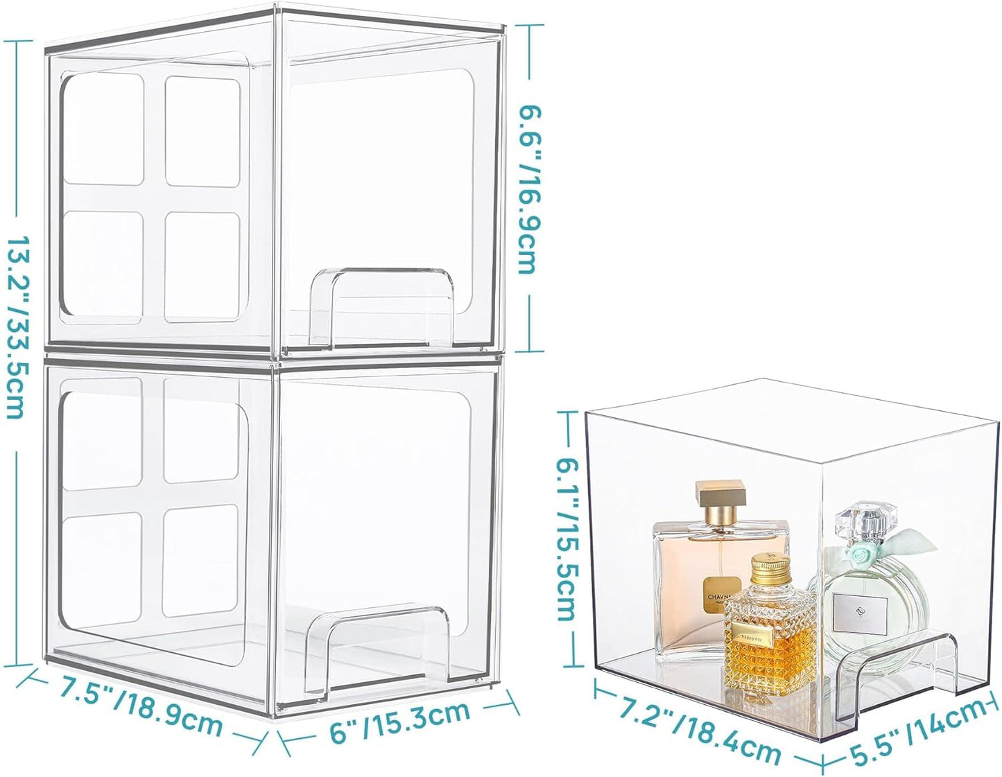 Vtopmart 6 pack Stackable Storage Drawers, 6.6''Tall Acrylic Bathroom Makeup Organizers,Clear Plastic Drawers For Vanity, Undersink, Kitchen Cabinet,Pantry Organization and Storage