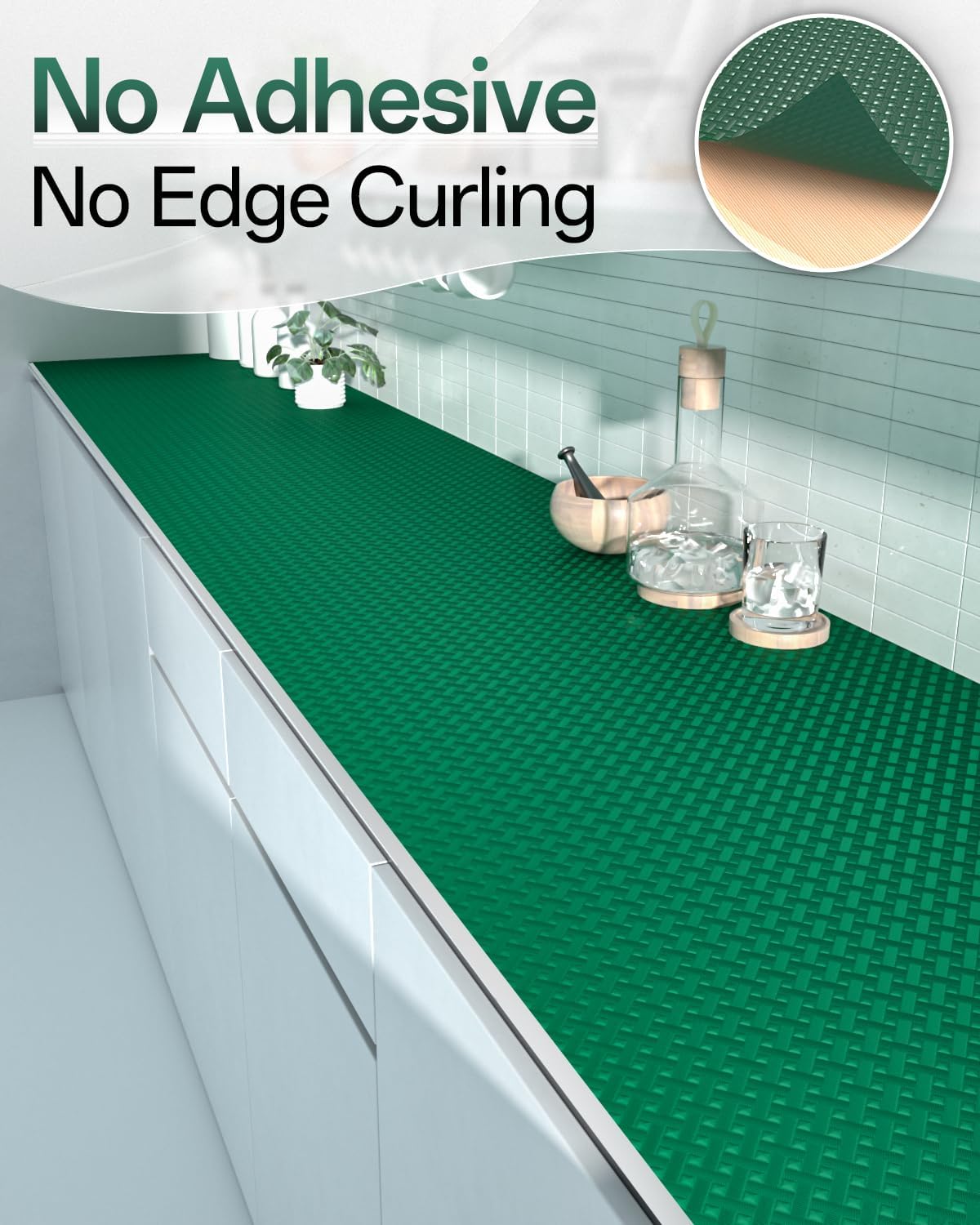 Shelf and Drawer Liner for Kitchen Cabinet, Non-Adhesive 12in x 240in Waterproof Contact Paper Refrigerator Liners Thickened Durable EVA Material Non Slip Mat for Dresser Cupboard Pantry Protector