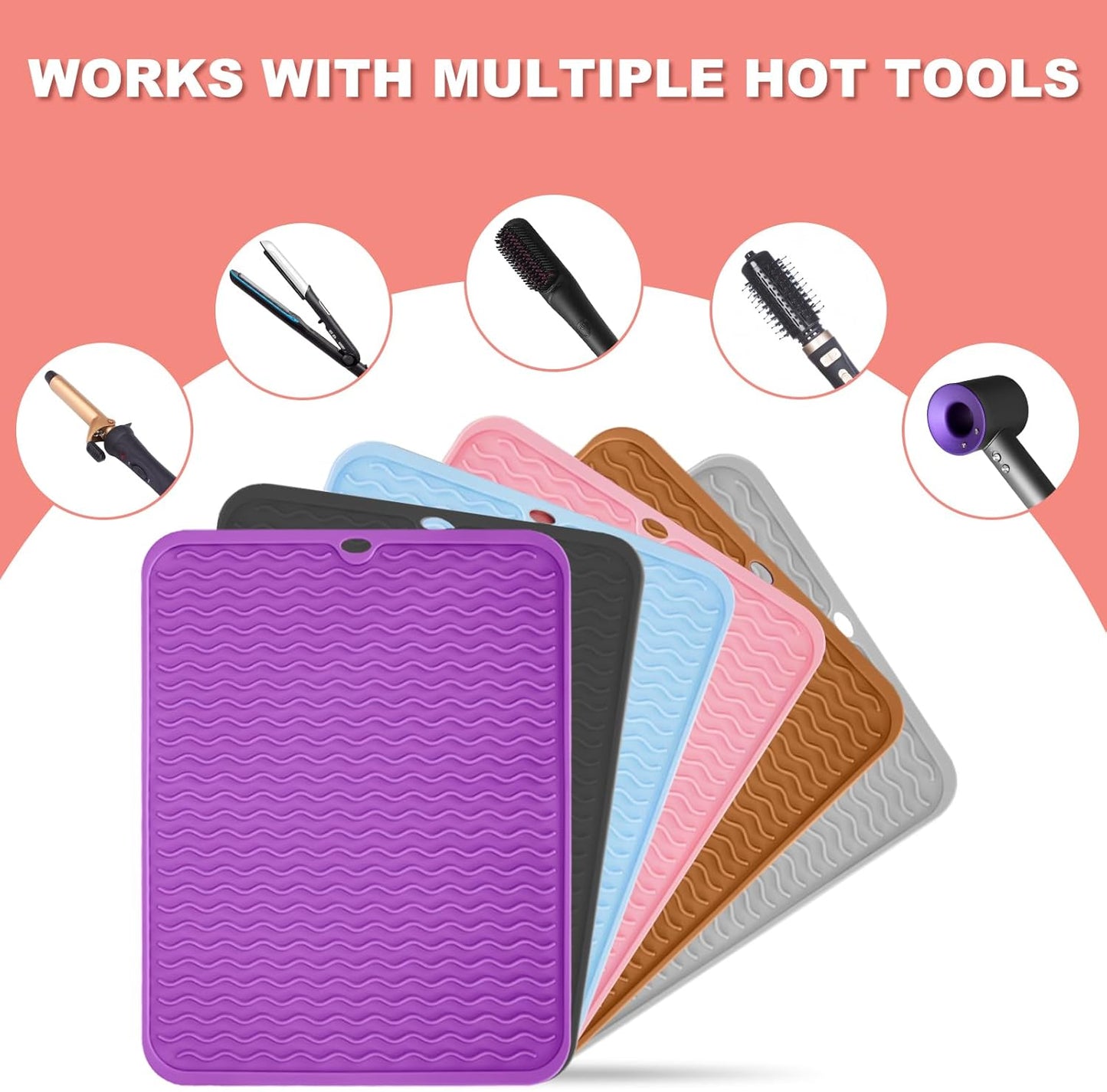 Oversize Silicone Heat Resistant Mat for Curling Irons, Hair Straighteners, Flat Irons and Hot Hair Styling Tools, Portable Wrap Pad Cover for Vanity, Travel, Salon(14.2" x 11.0")