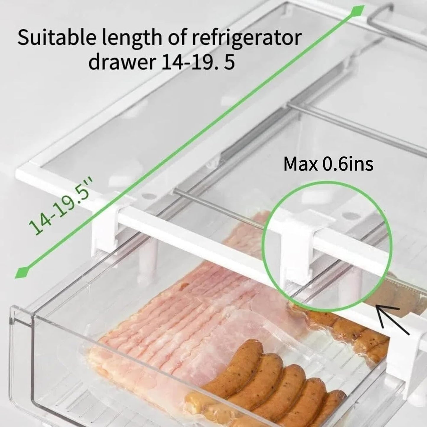 vacane Refrigerator Organizer Drawer,Plastic Fridge Drawer With Handle Pull Out Fridge Bins Organizer, Extra-Long Stretch 19.5",Cheese, Deli Meat, Drinks, Fruit, Vegetable