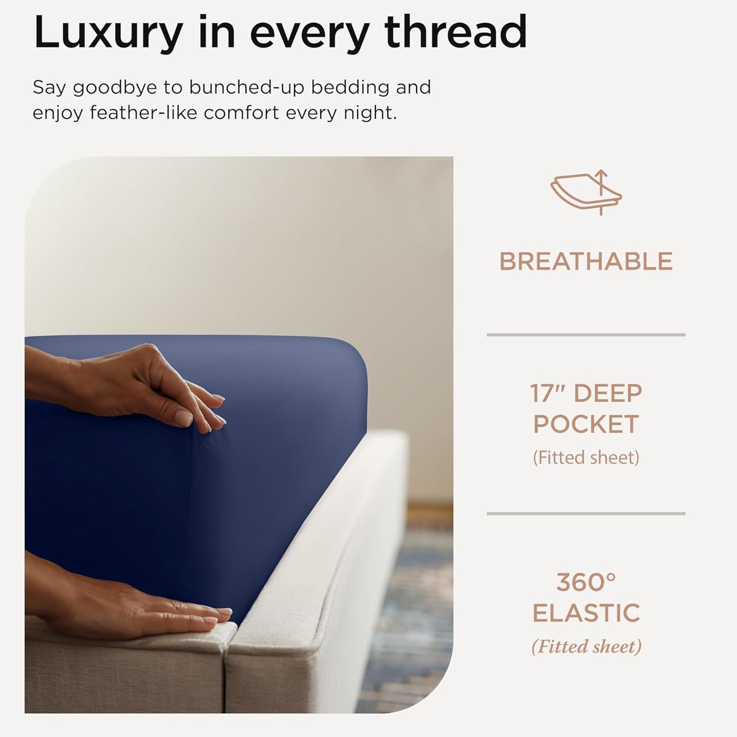 Threadmill American Supima King Size Sheets Set | 656 Thread Count 4 Piece Luxury Bed Sheets for King Size Mattress | 5 Star Hotel Quality Sheets with Elasticized Extra Deep Pocket | Folkstone Blue