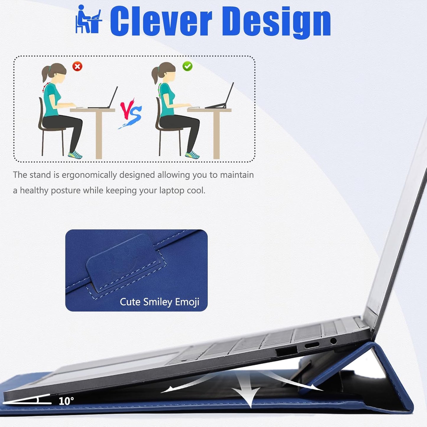HYZUO 15 Inch Laptop Sleeve Case with Stand for MacBook Air 15 M4 A3241 M3 A3114 M2 A2941 2025-2023, 15" Surface Laptop 7/6/5/4, MacBook Pro 15 A1990 A1707 2019-2016, with Pouch, Klein Blue