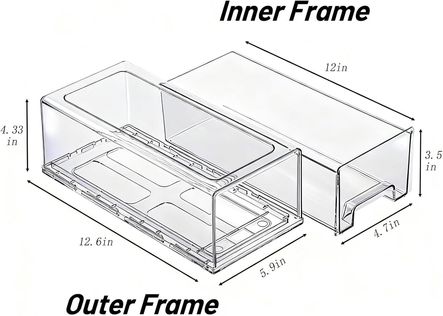 2 Pack Stackable Pull-Out Storage Drawers，Plastic Clear Organizer Bins with Handles，Easily Clean for Craft, and Toy Organization，Kitchen Undersink，Cabinet，Fridge，Closet，Pantry，Office，Bathroom