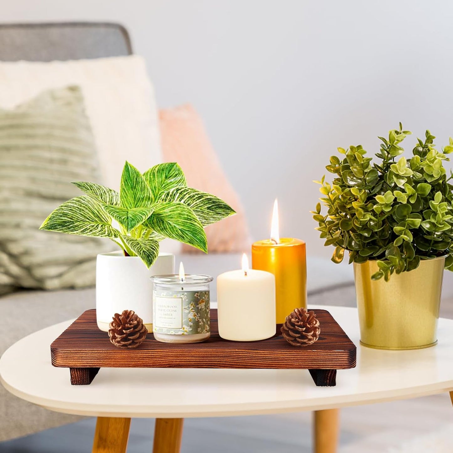 Farmhouse Bathroom Counter Tray Wood Risers Display Stands Kitchen Countertop Trays Decorative Dish Soap Dispenser Holder for Bathroom Sink Accessories Wooden Pedestal Stand Kitchen Decor Vanity Tray