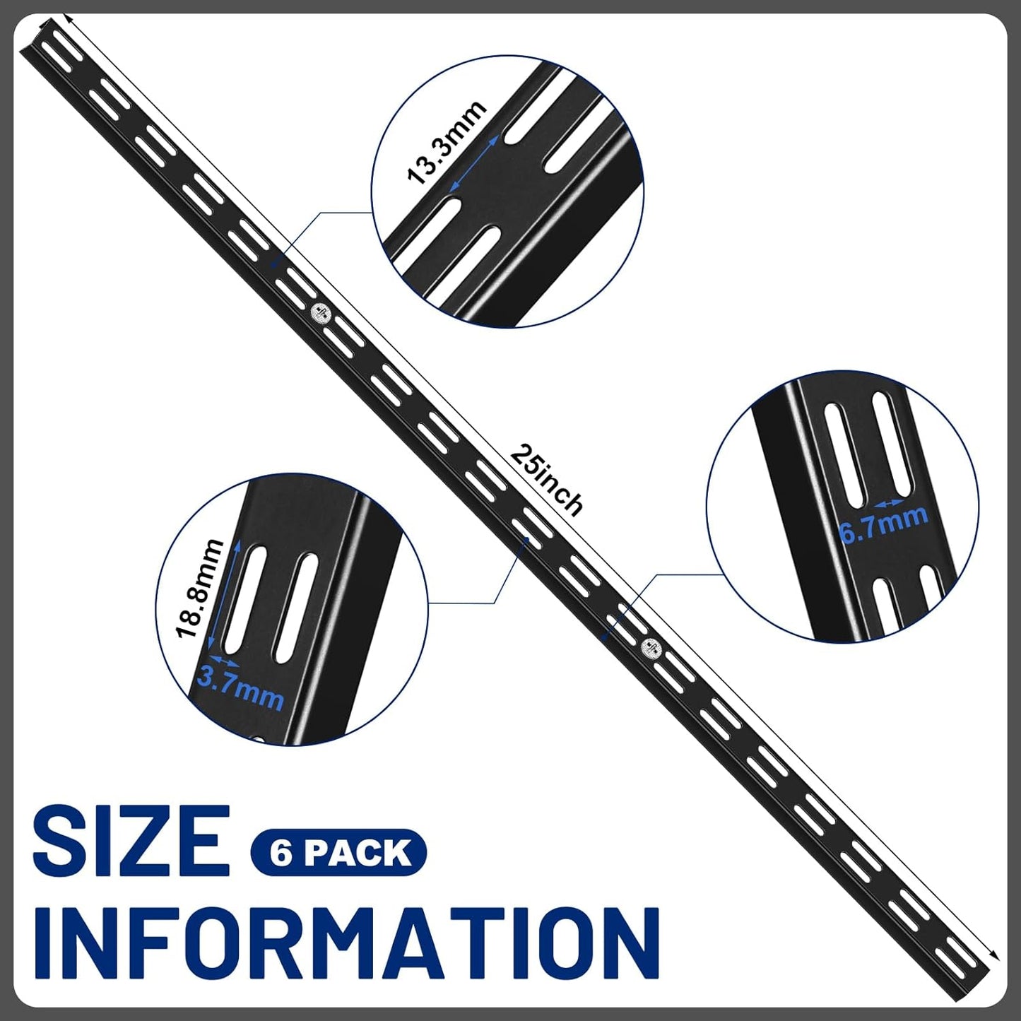 6 Pcs Dual Track Upright Wall Shelving System Heavy Duty Support System Twin Slot Shelf Rail Shelf Standards for Pantries Linen Closets Laundry Rooms(Black,25 Inch)